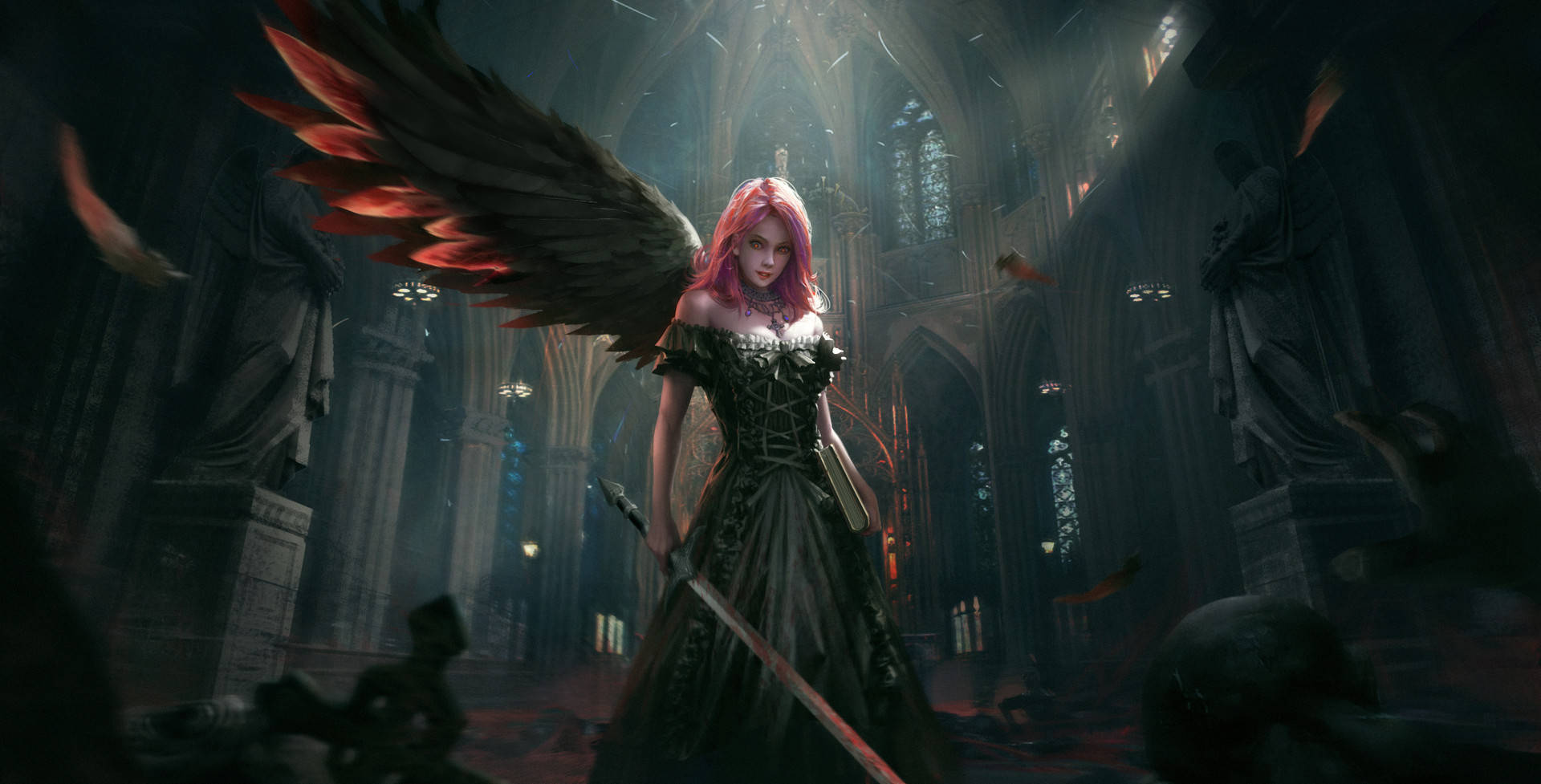 Angel, Dark Action Wallpaper, 1920x980 HD Desktop