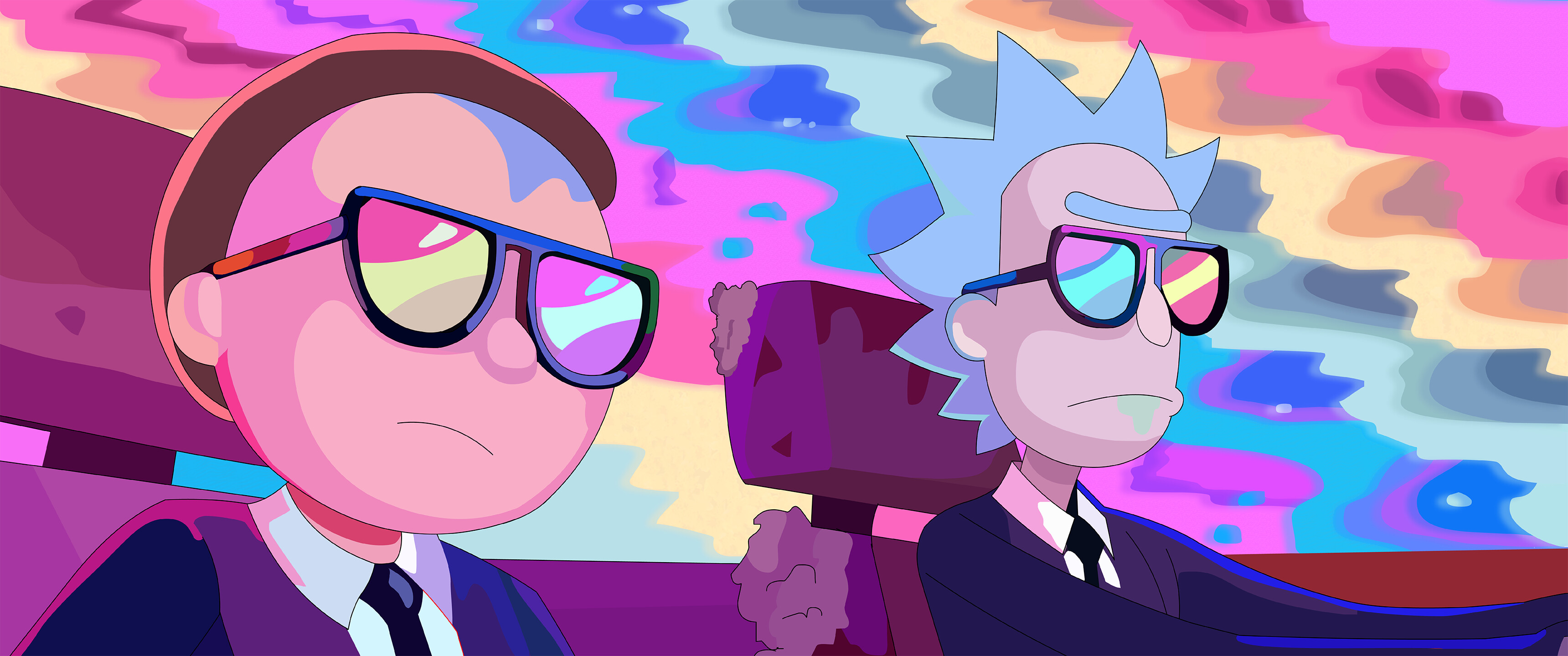 Find the meaning, Rick and Morty, Digitale illustration, Creative art, 3440x1440 Dual Screen Desktop