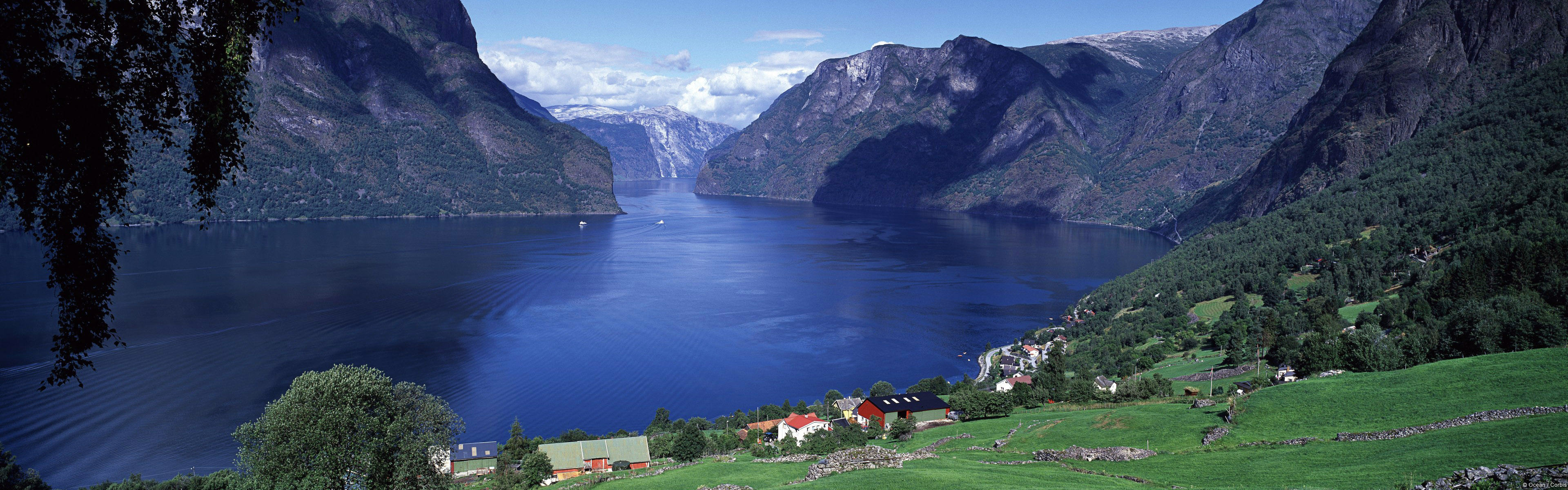 Aurlandsfjord, Norwegian Fjords Wallpaper, 3840x1200 Dual Screen Desktop
