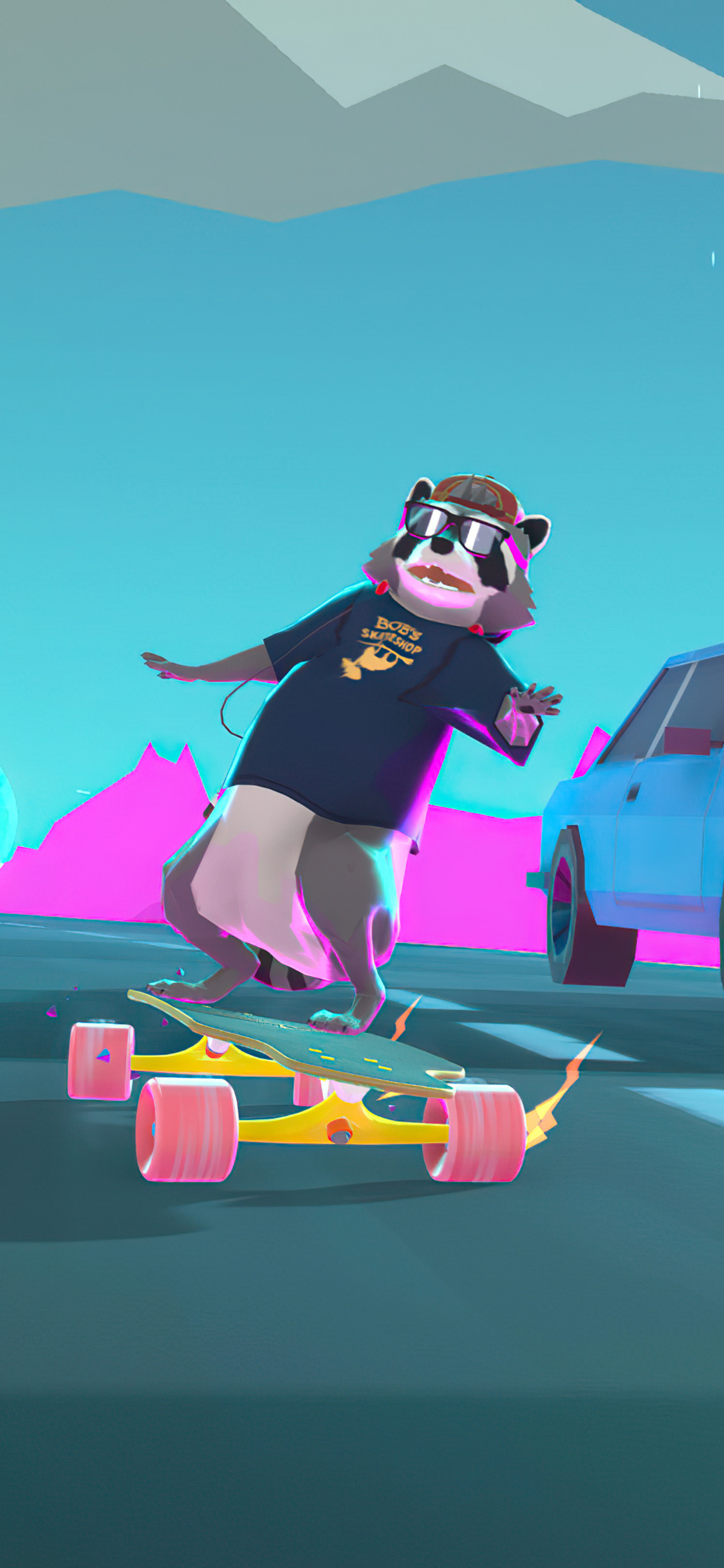 Tanuki Sunset, Longboarding Wallpaper, 1130x2440 HD Phone
