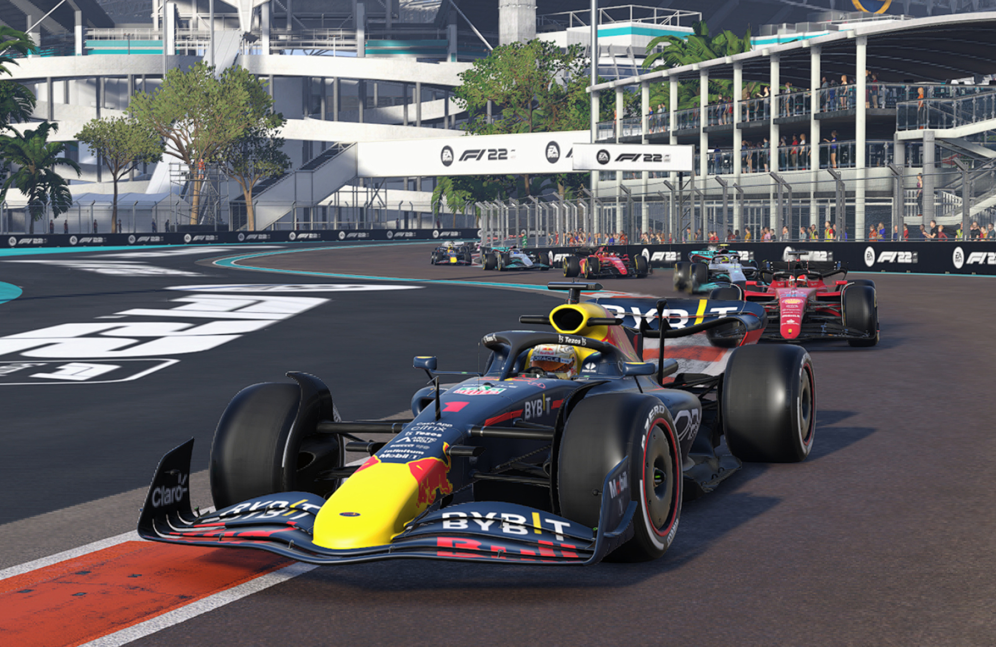 Red Bull Racing RB18, Miami International Autodrome, Scuderia Ferrari F1-75, HD Desktop wallpaper