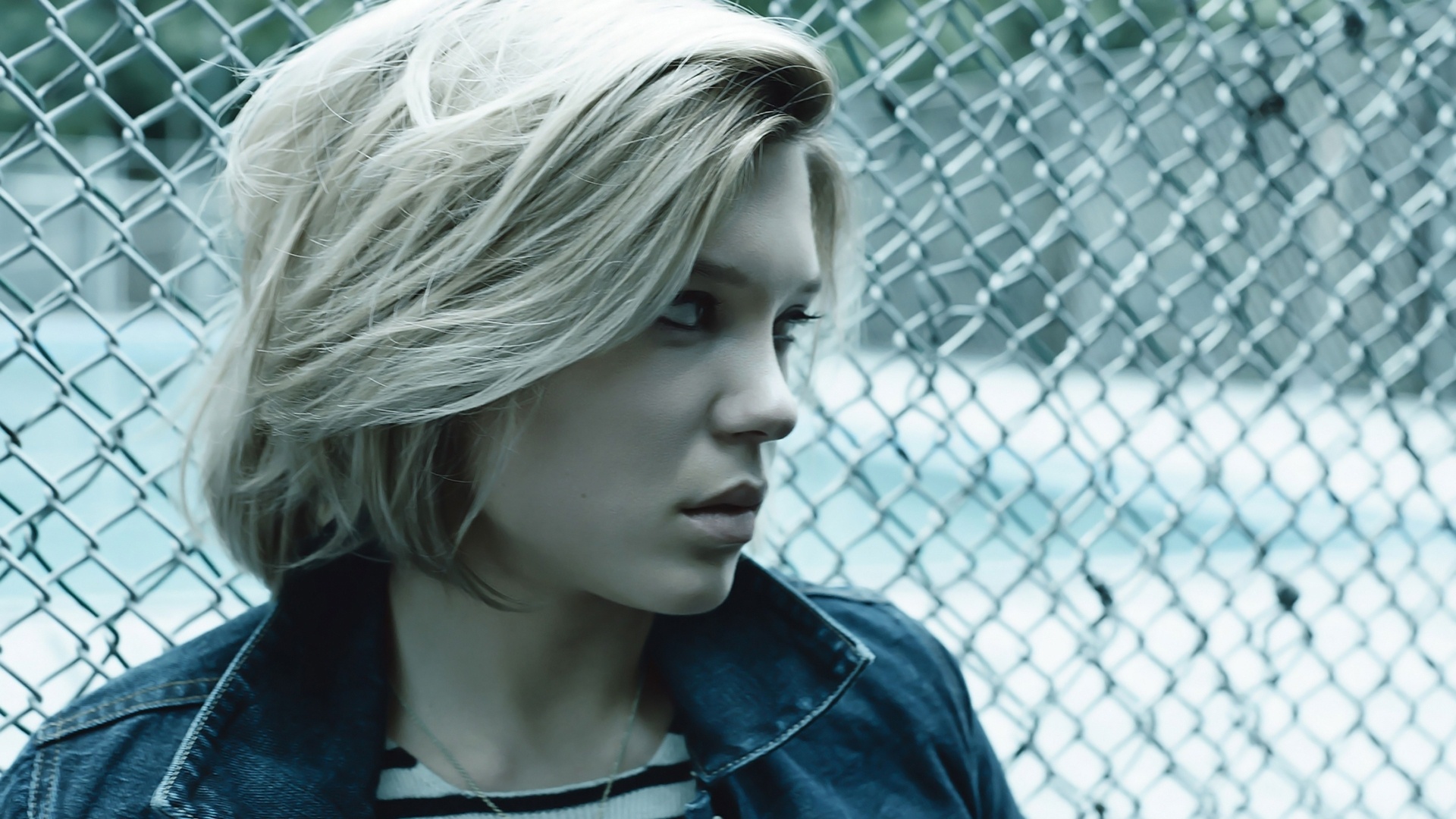 Lea Seydoux, Blonde, Fence profile view, French actress, 1920x1080 Full HD Desktop