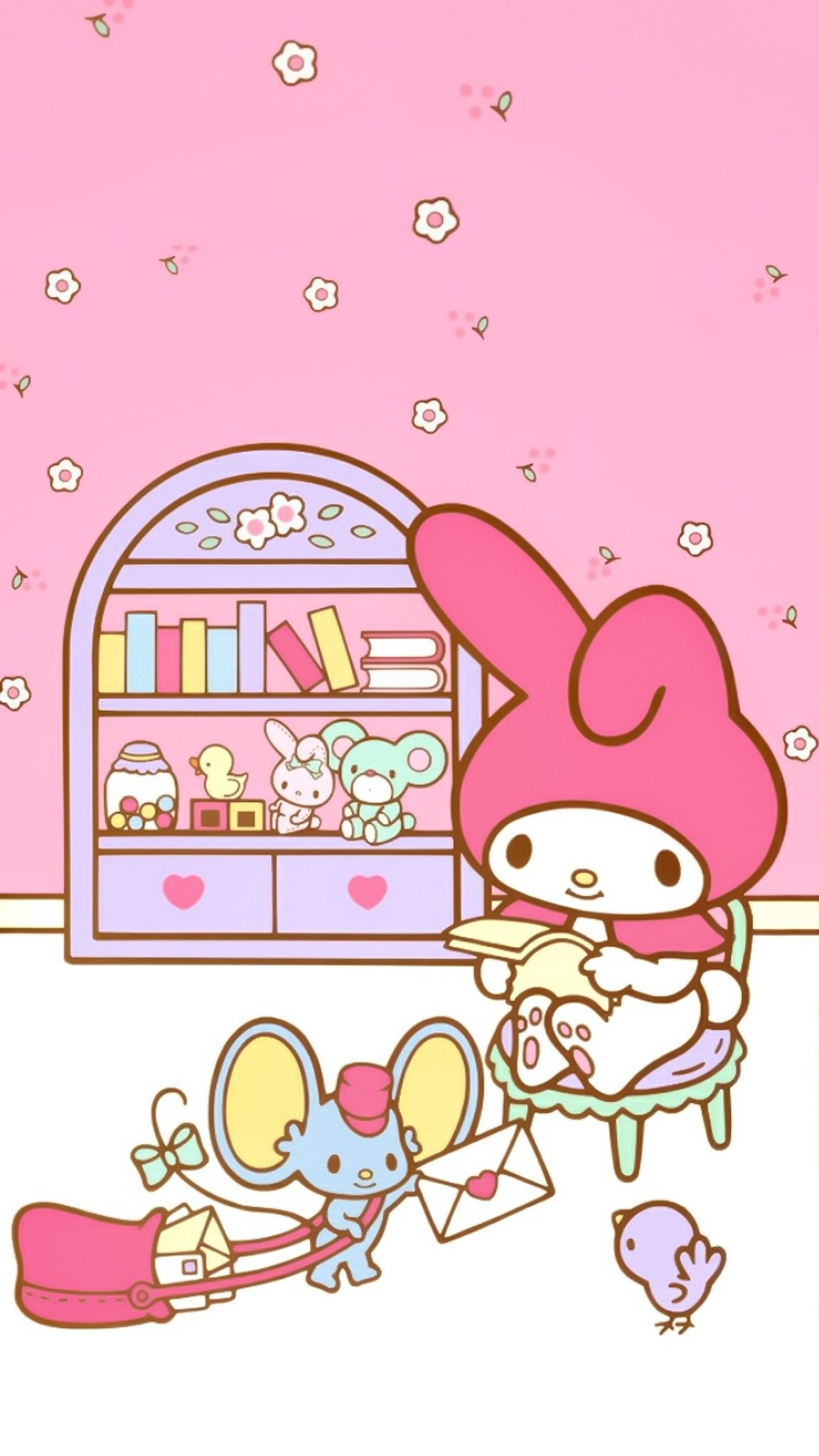 My Melody, Flat the mouse, pastel arched bookcase, HD Phone wallpaper