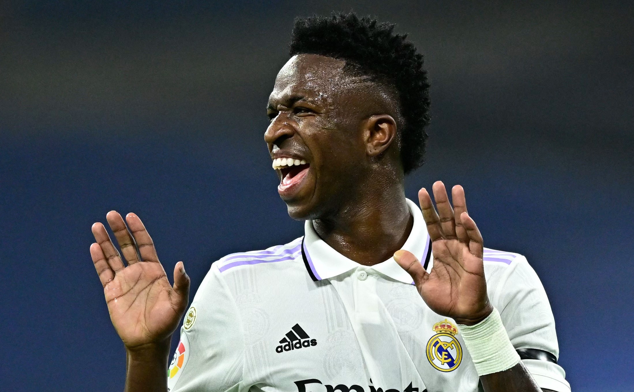 Vinicius Junior, Real Madrid CF jersey, Joyful goal celebration, HD Desktop wallpaper