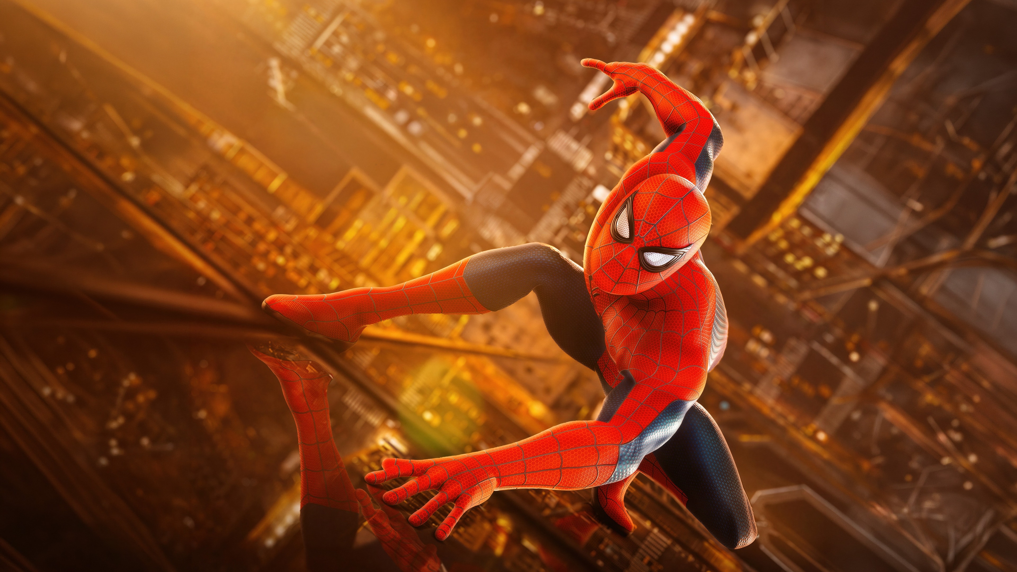 Marvel's Spider-Man, Classic Suit, Reflective glass surface, 4K Desktop wallpaper