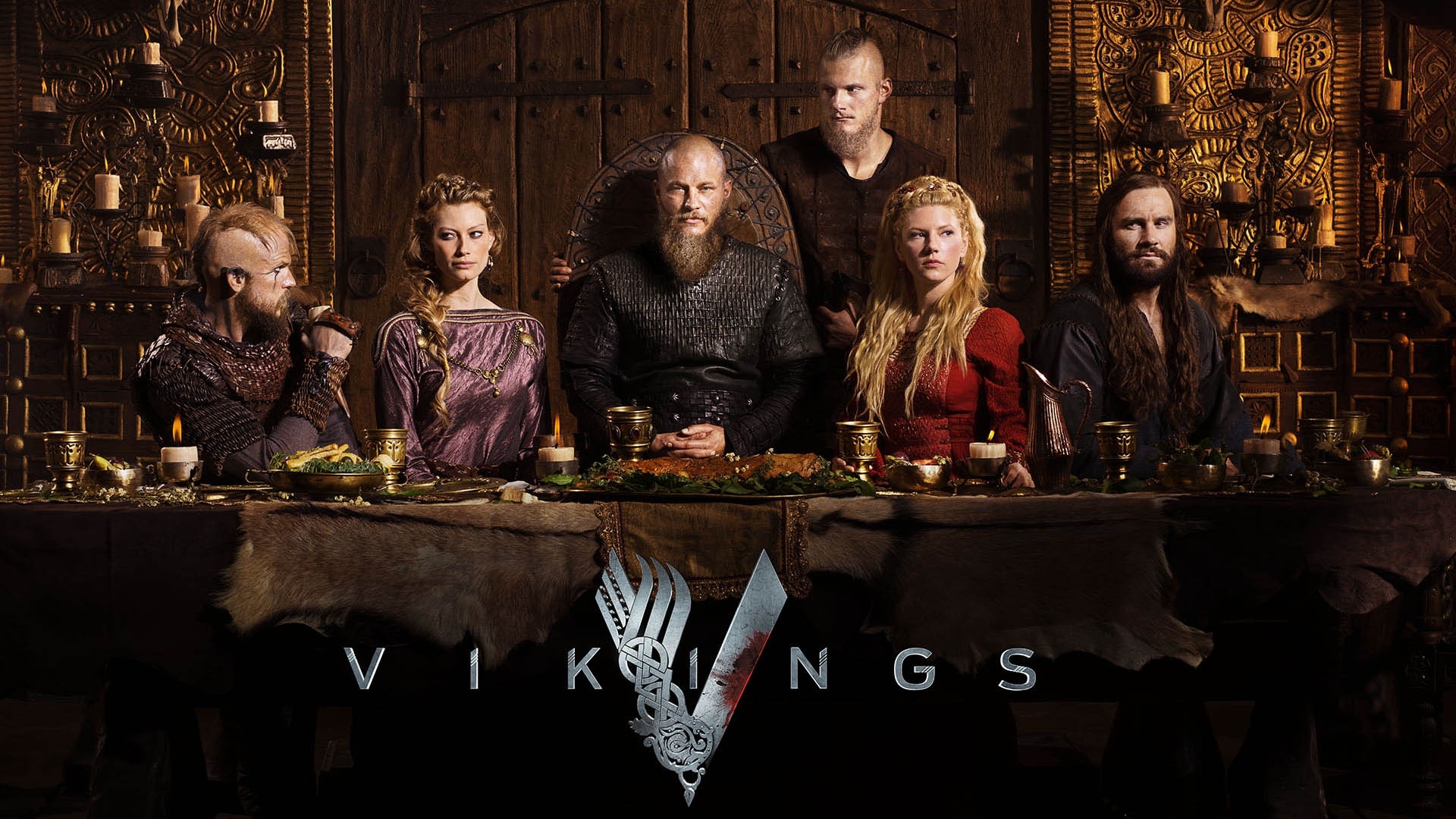 Ragnar Lothbrok, Lagertha, Floki, Rollo, VIKINGS text logo, Full HD Desktop wallpaper