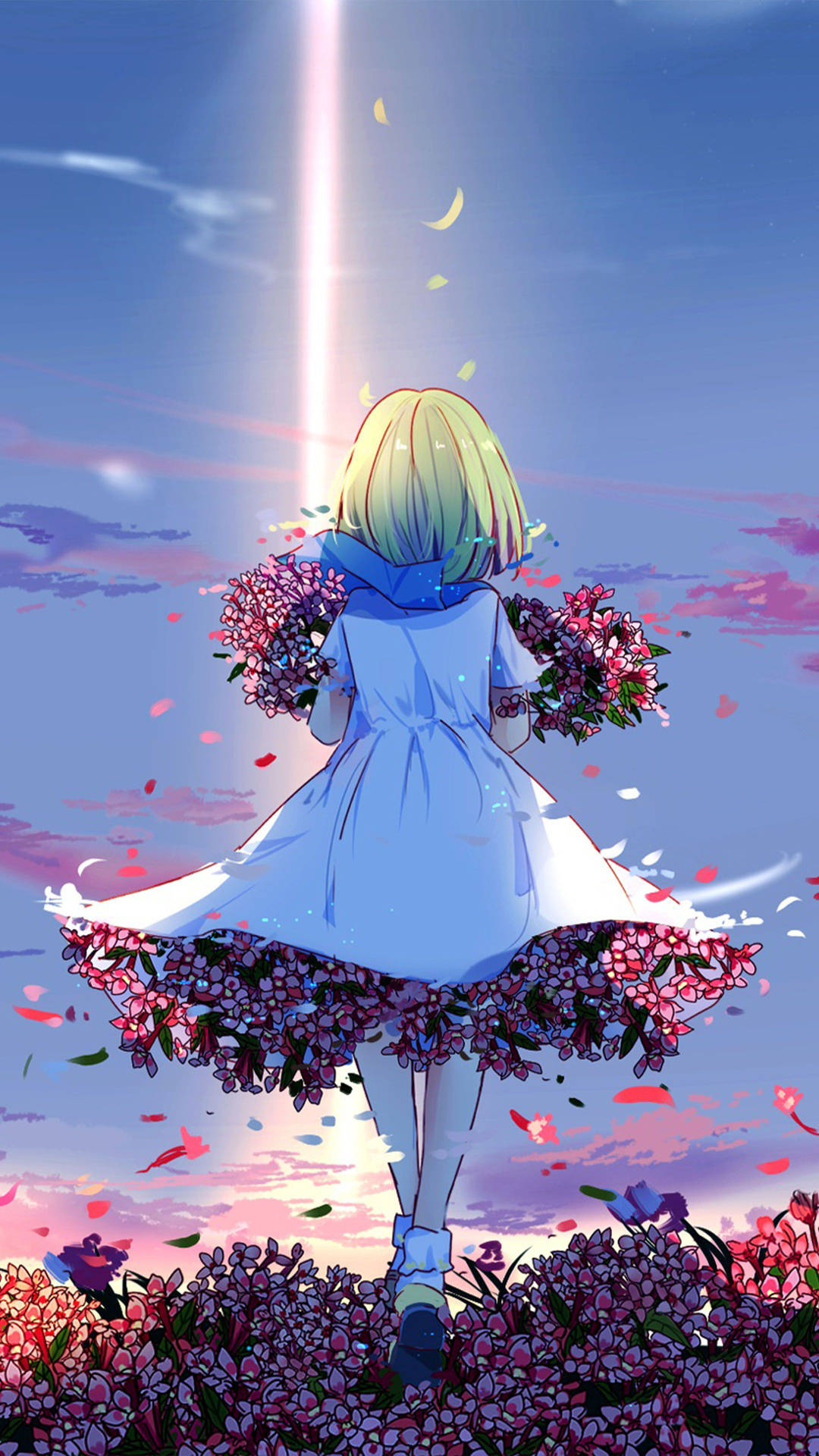 Anime Girl, Flowers, Mobile Art, Vivid, Delicate, 1080x1920 Full HD Phone