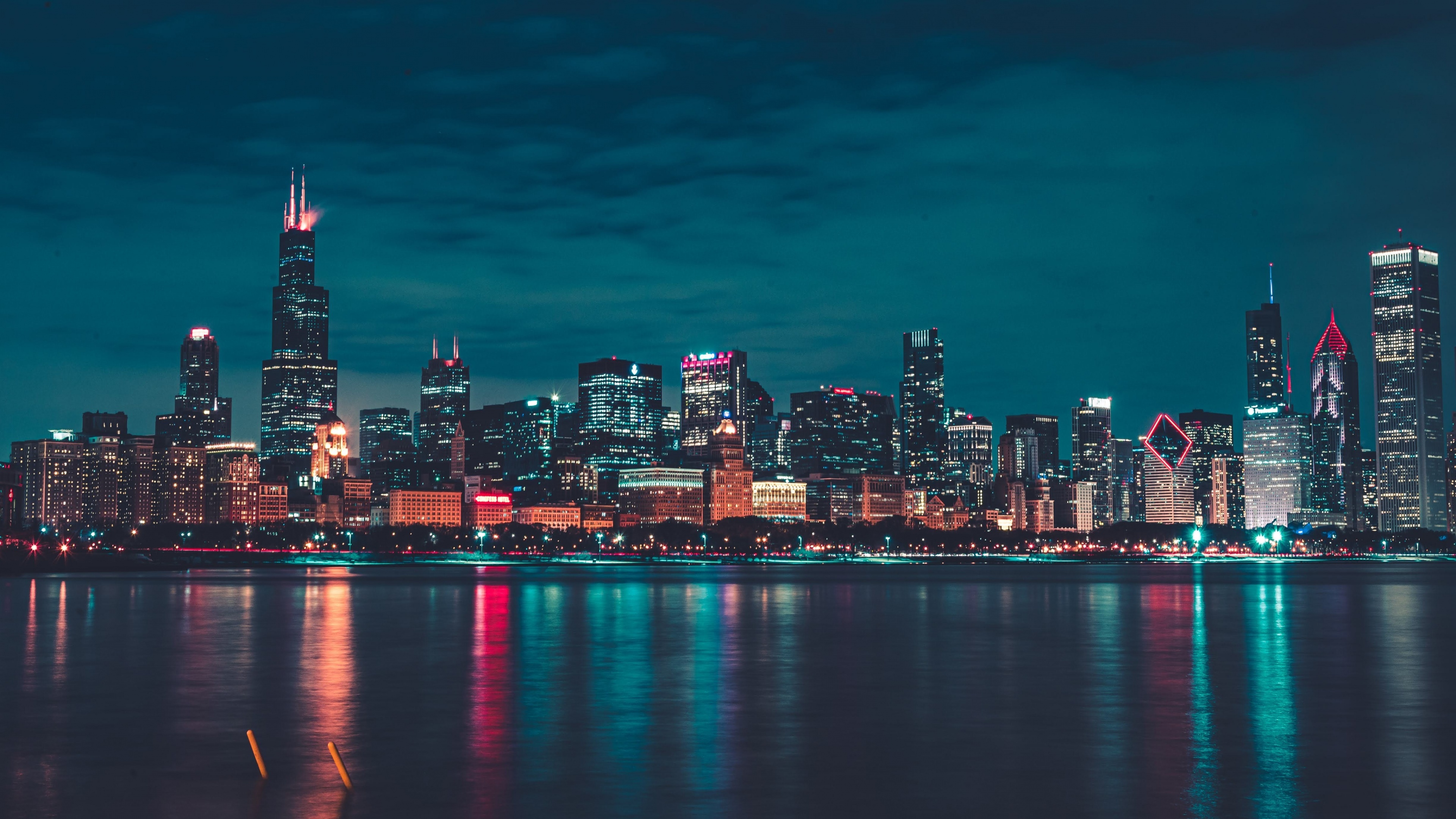 Chicago Skyline, Travels, 4k night city, 3840x2160 4K Desktop