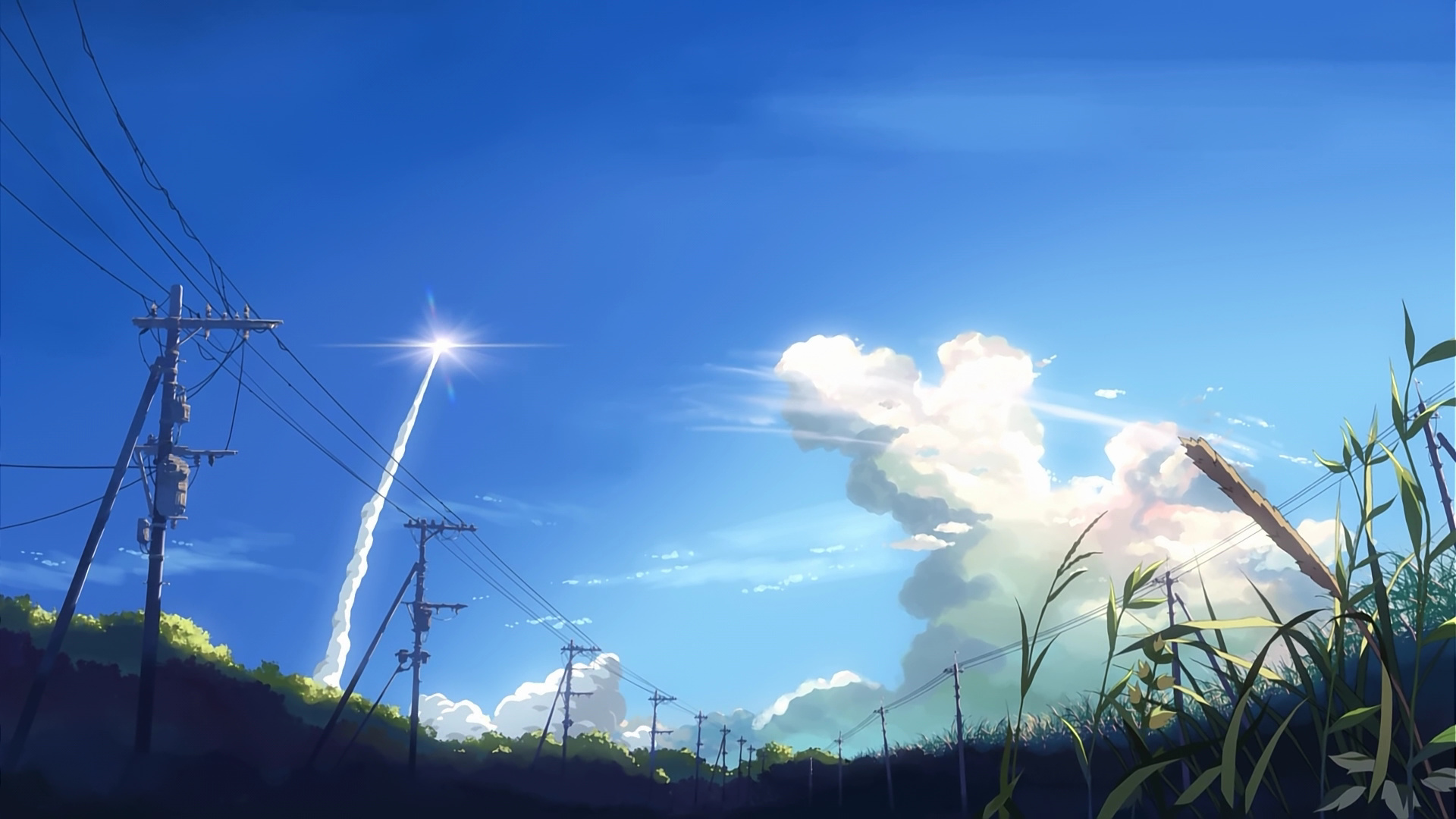 5 Centimeters per Second, Tanegashima rocket launch, Rural utility poles, Full HD Desktop wallpaper