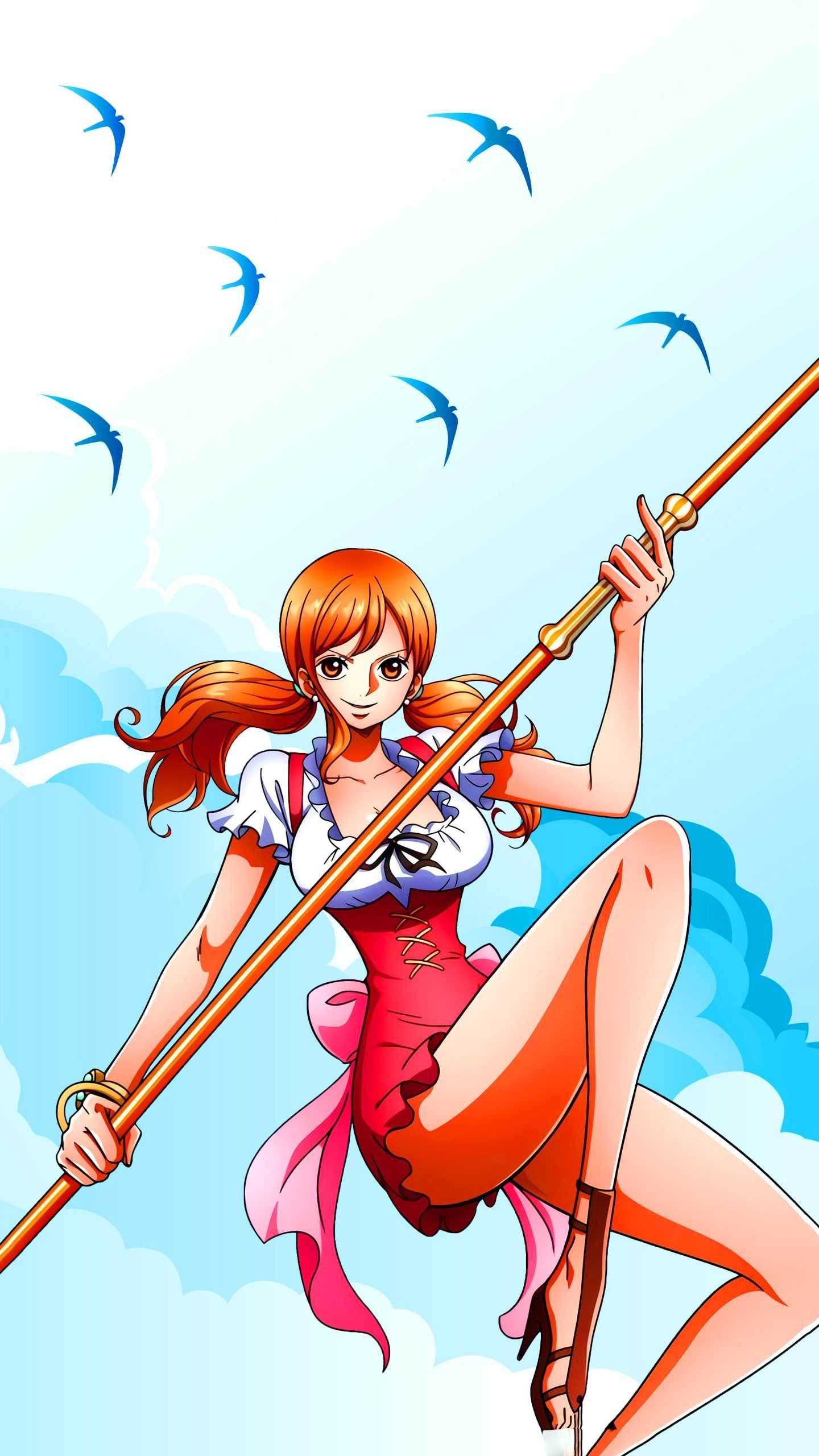 Whole Cake Island Nami, Sorcery Clima-Tact, blue sky with birds, HD Phone wallpaper