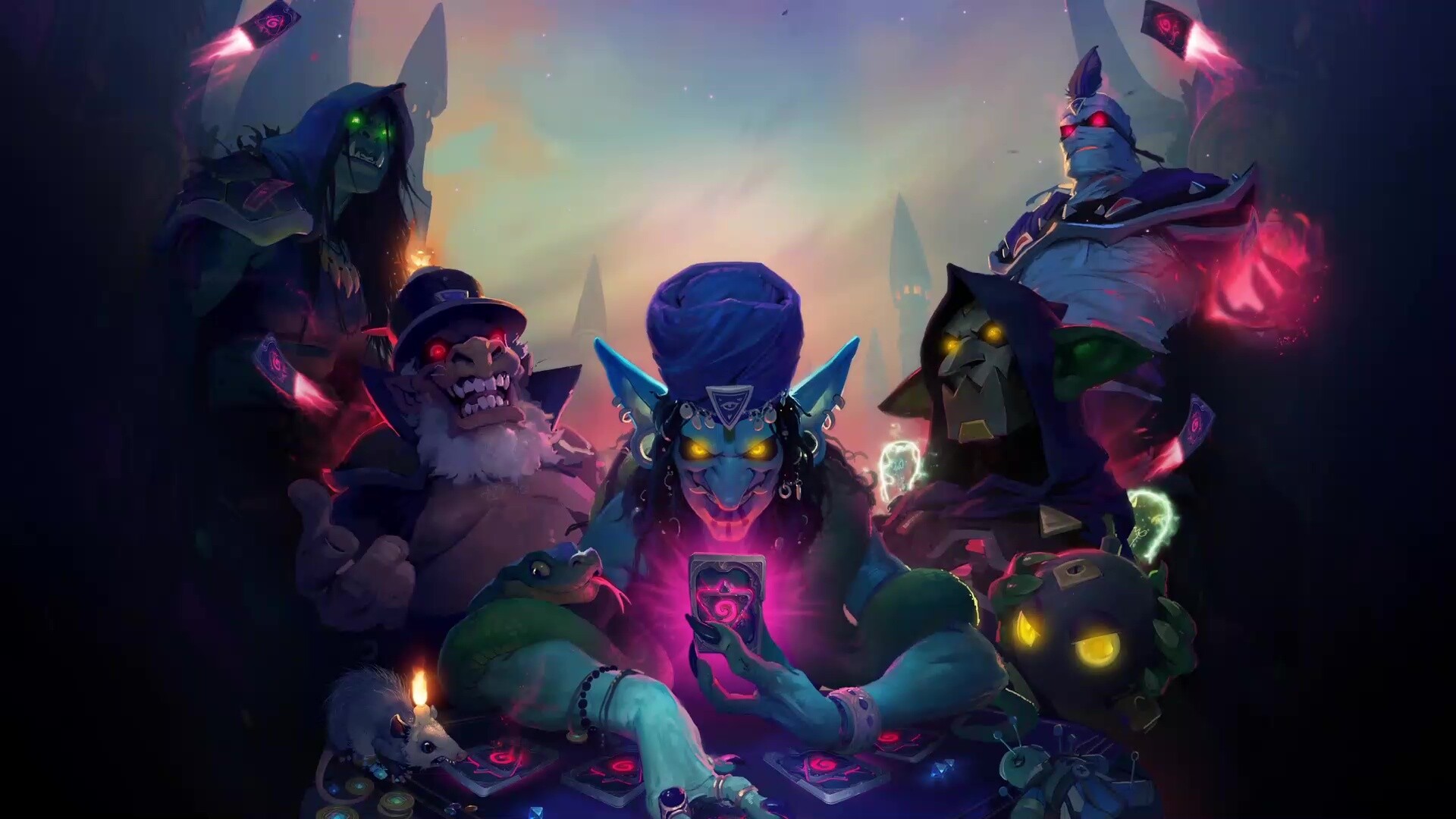 Rise of Shadows live wallpaper, Dynamic card animations, Immersive gaming experience, Hearthstone visuals, 1920x1080 Full HD Desktop