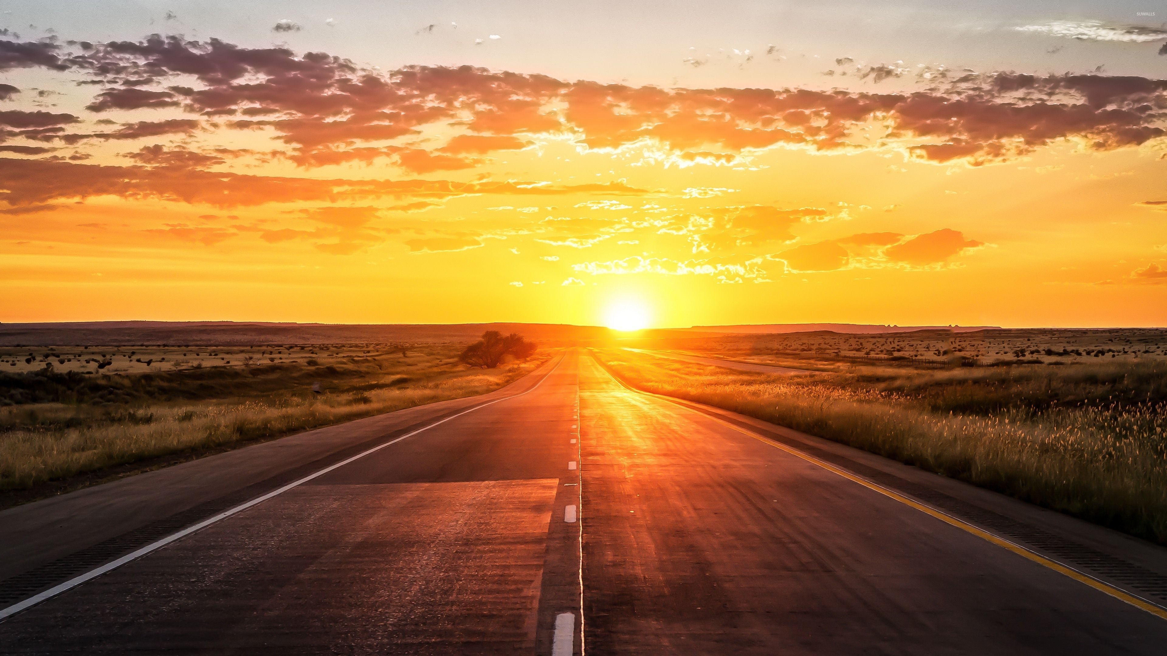 Road asphalt clouds, Free download, Highway travels, Background, 3840x2160 4K Desktop