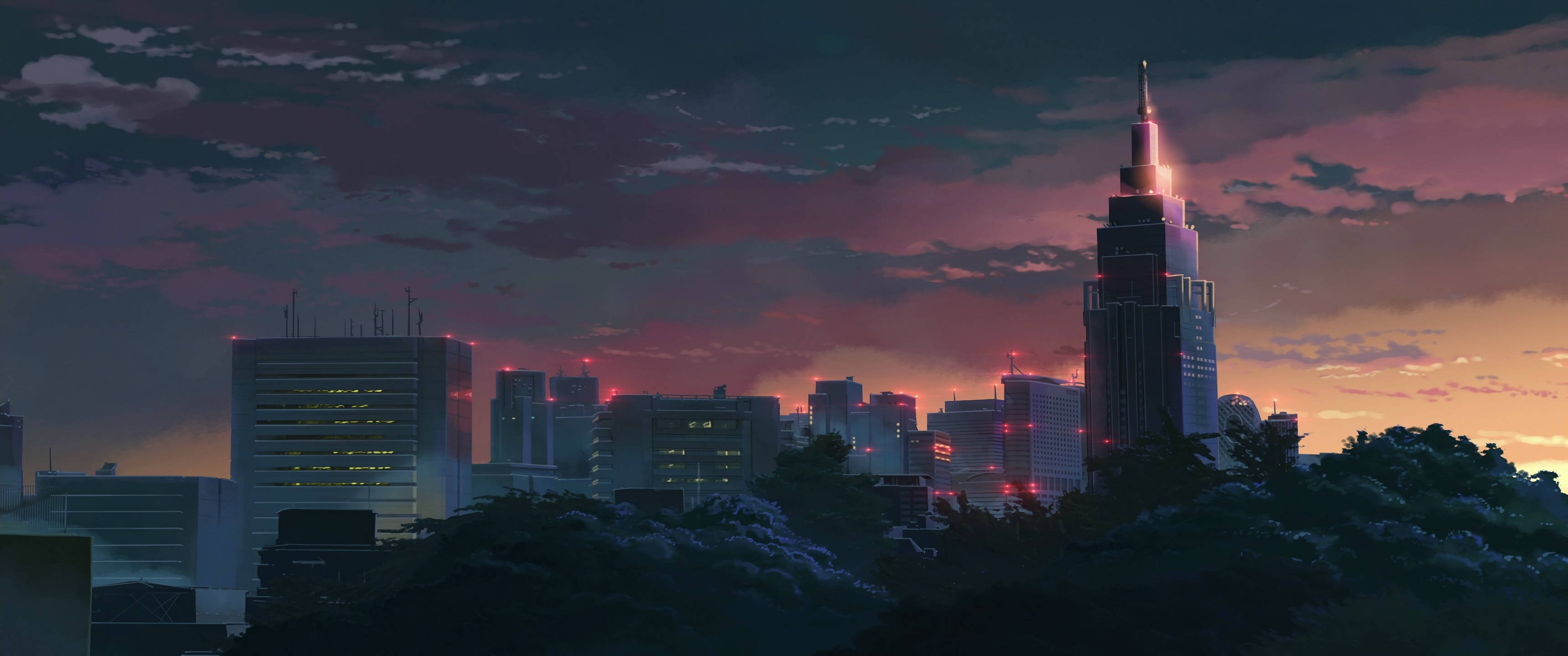 Shinjuku, Makoto Shinkai Wallpaper, 3440x1440 Dual Screen Desktop