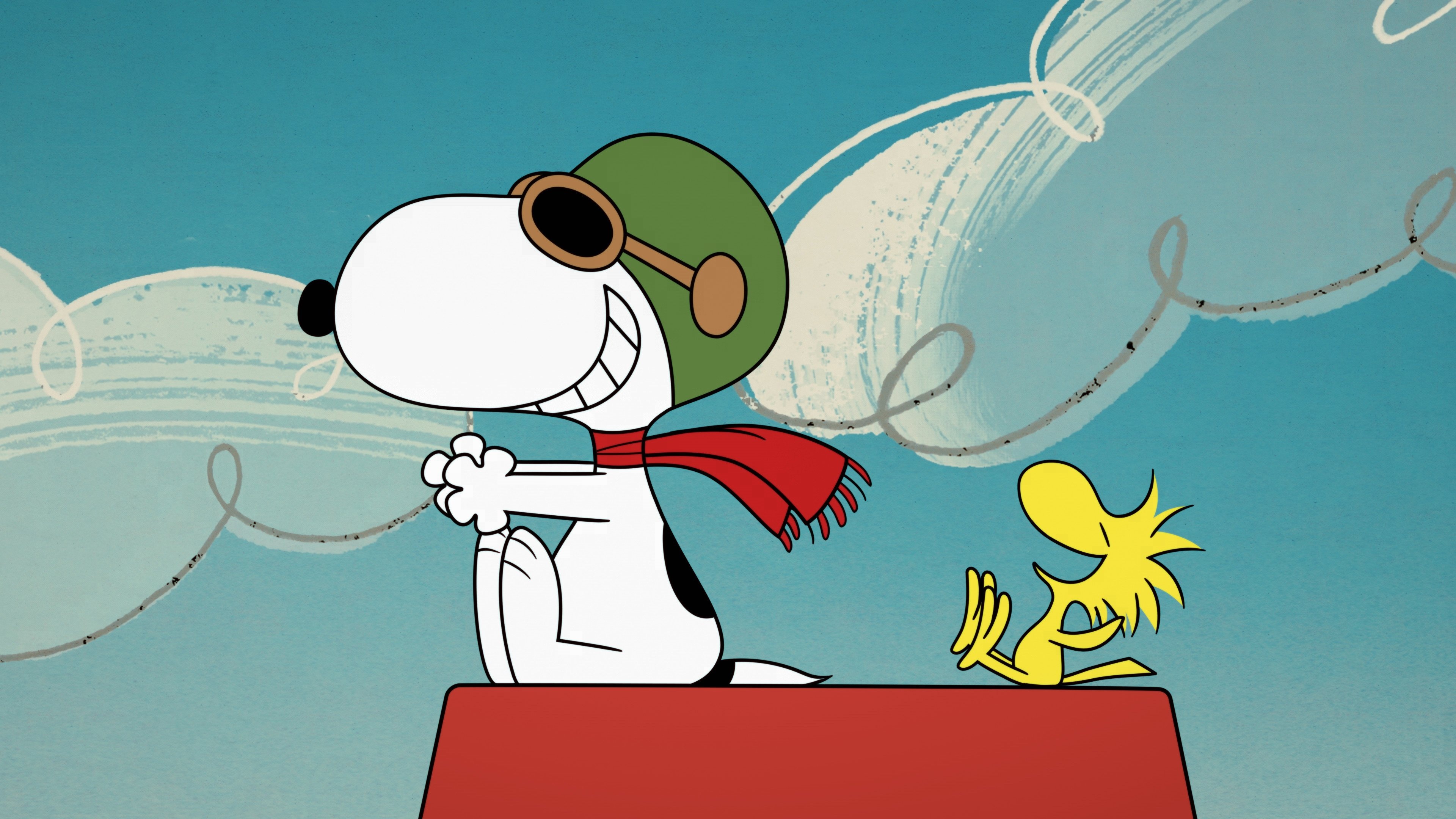Flying Ace Snoopy, Woodstock, red doghouse, 4K Desktop wallpaper