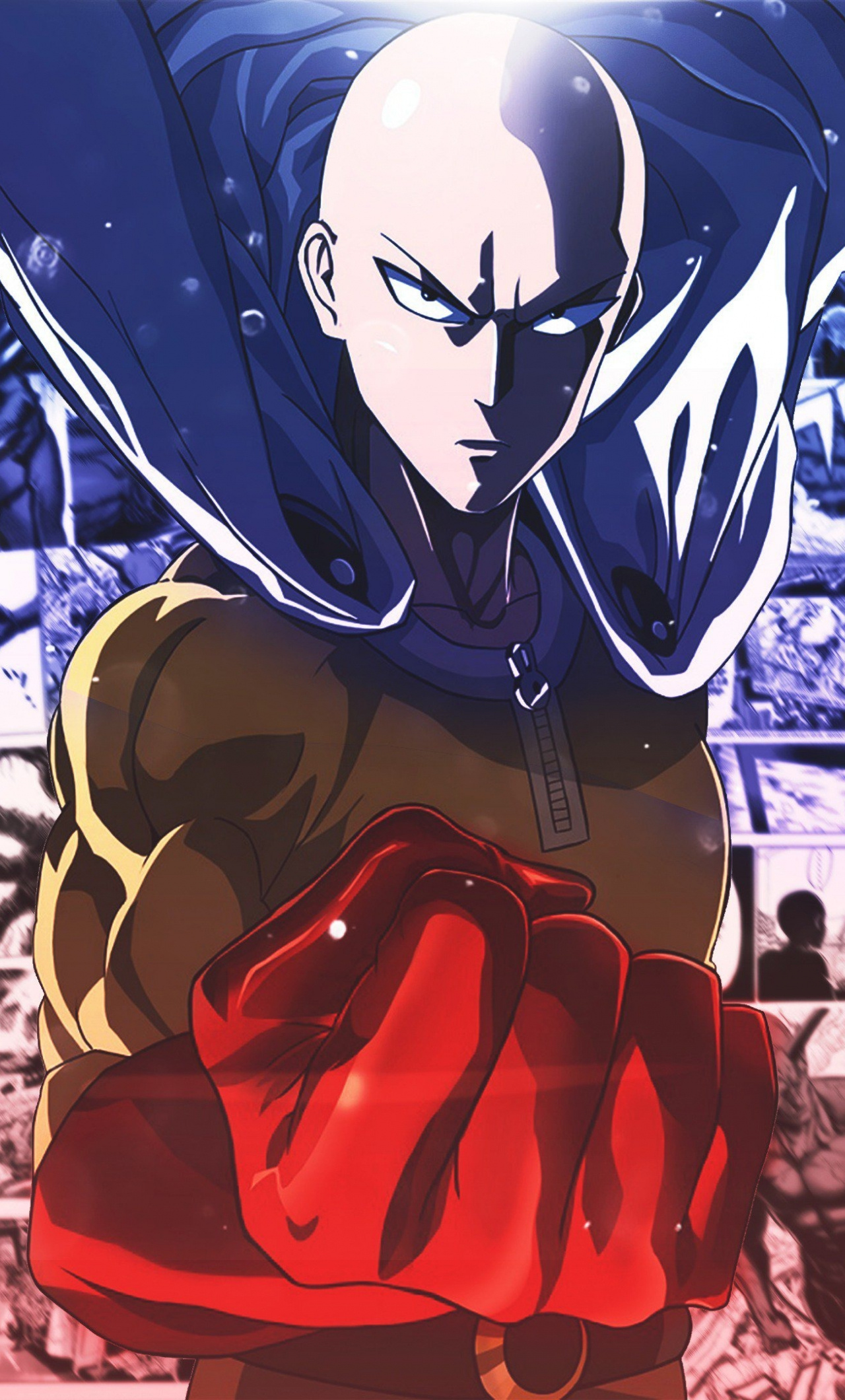 Saitama, Red gloved fist, One-Punch Man manga collage, HD Phone wallpaper