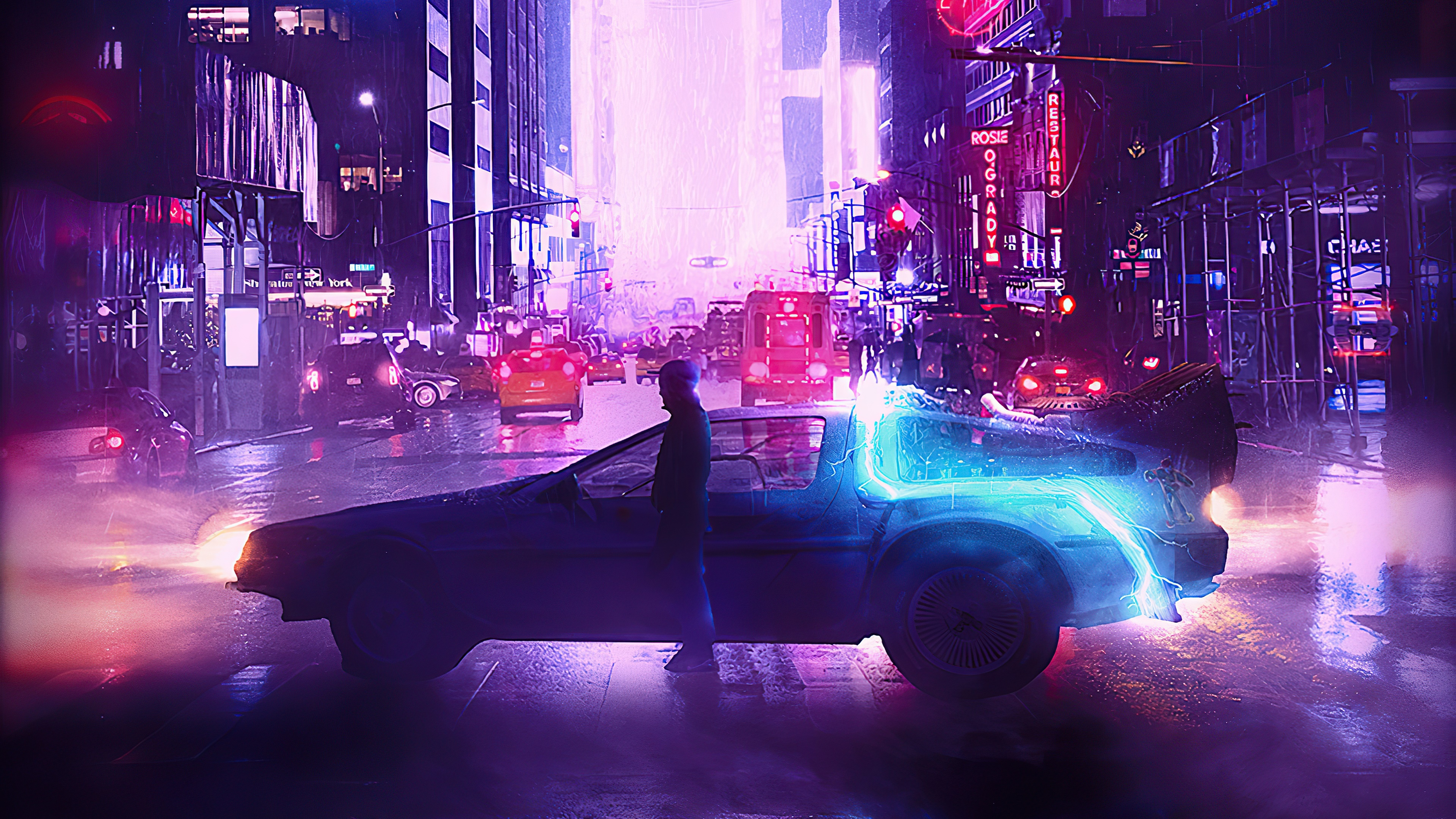 Delorean Cyber Ride, Wallpaper, Backiee, 3840x2160 4K Desktop