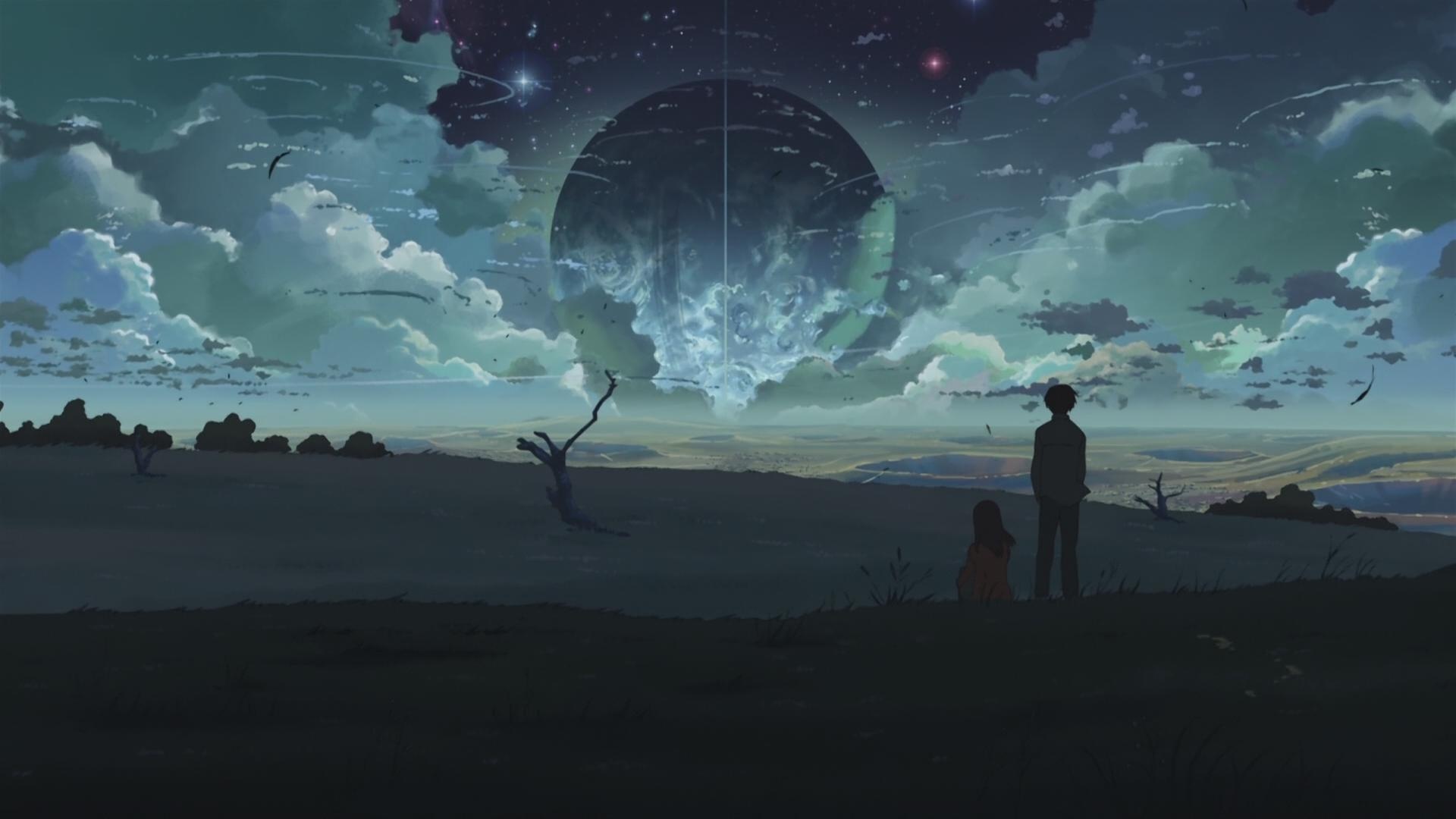 Takaki Tohno dream sequence, 5 Centimeters per Second, Giant planet night sky, Full HD Desktop wallpaper