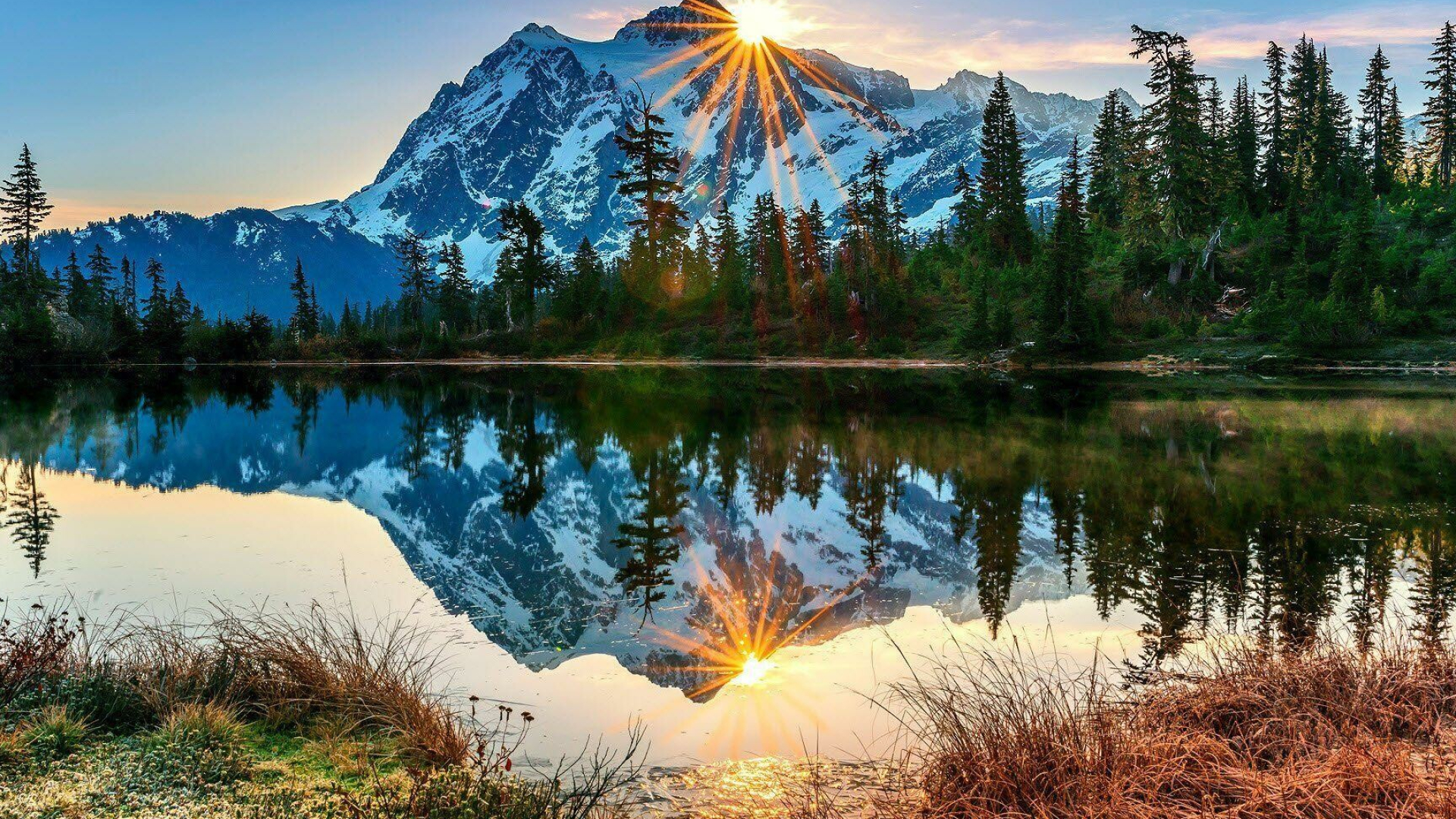 Mountain lake delight, Wallpaper perfection, Nature's calm oasis, Majestic scenery, 1920x1080 Full HD Desktop