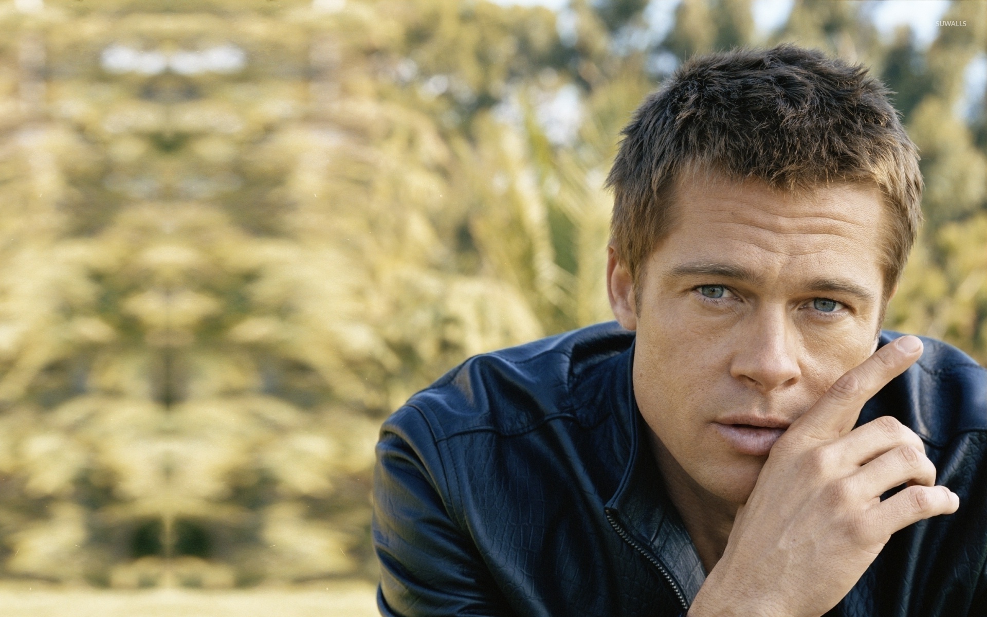 Brad Pitt, Celebs, Dark blue leather jacket, Male celebrity, 1920x1200 HD Desktop