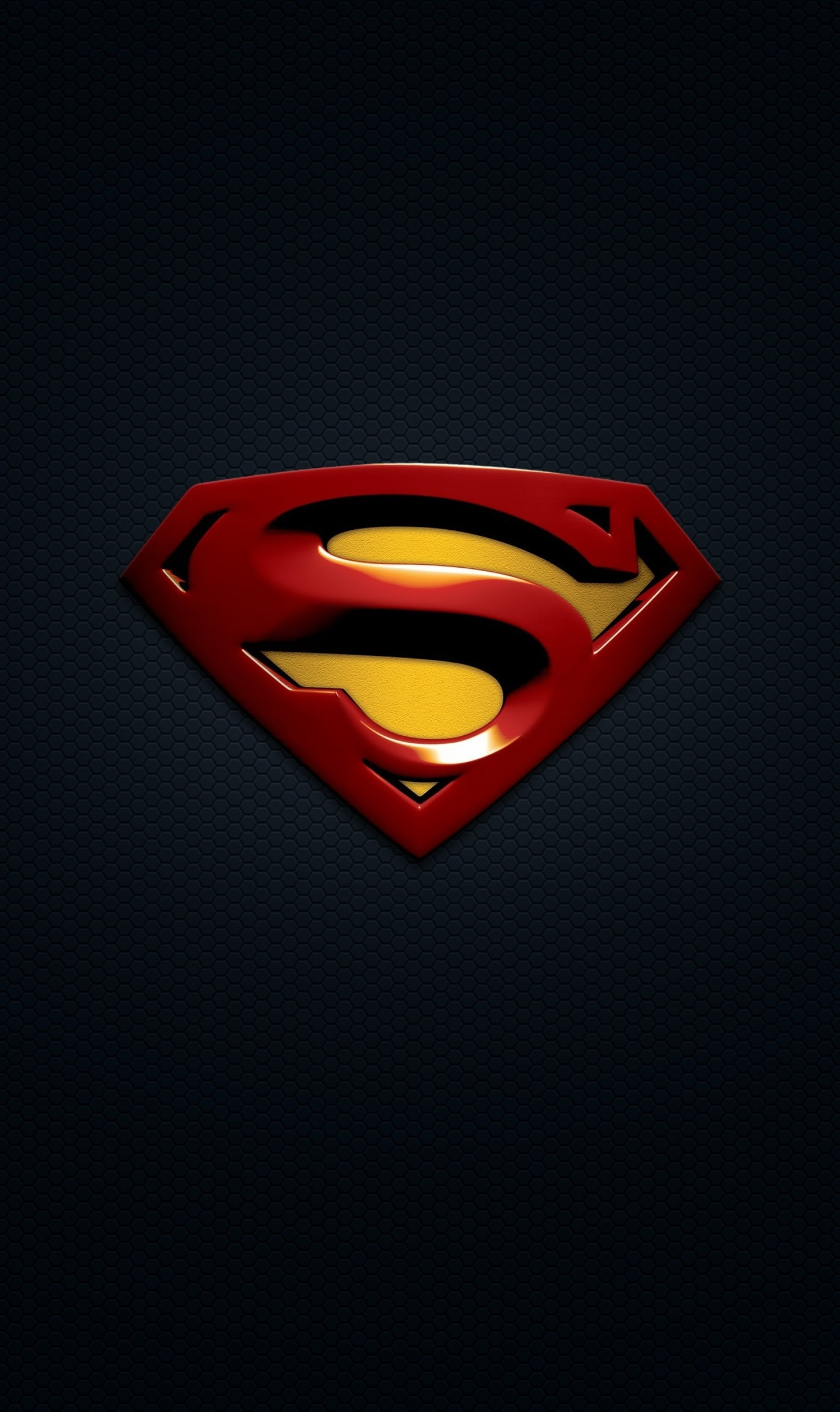 Superman S-shield emblem, black honeycomb texture, glossy red yellow insignia, HD Phone wallpaper