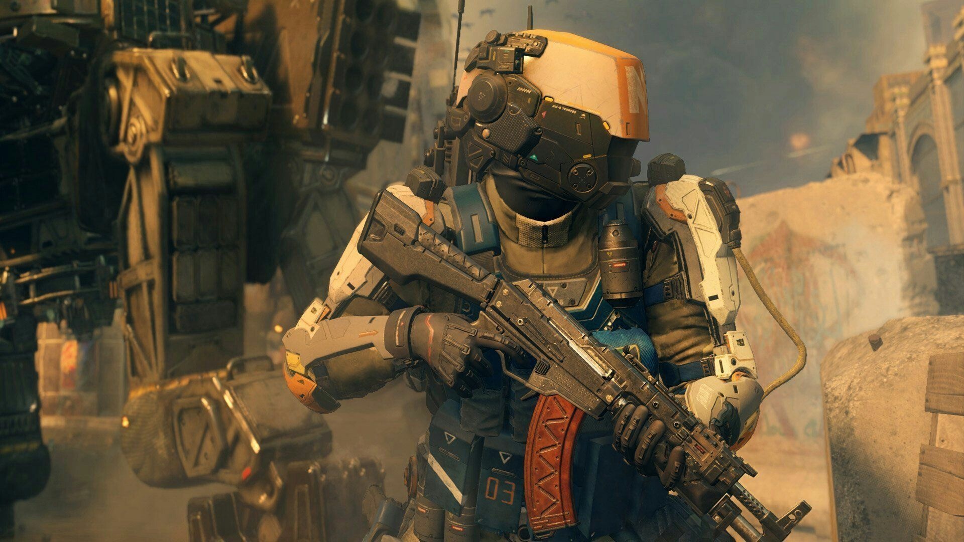 Call of Duty: Black Ops III, KN-44 assault rifle, Futuristic cybernetic combat armor, Full HD Desktop wallpaper