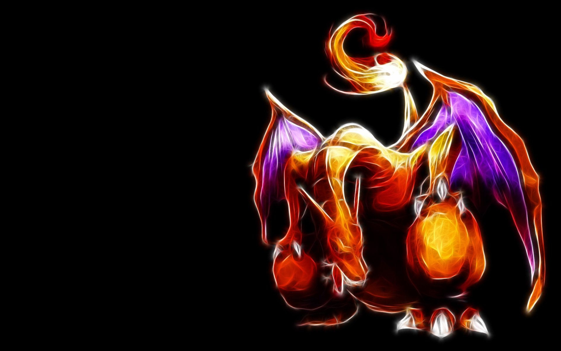 Charizard, Glowing fractal flame art, Fiery dragon wings, HD Desktop wallpaper
