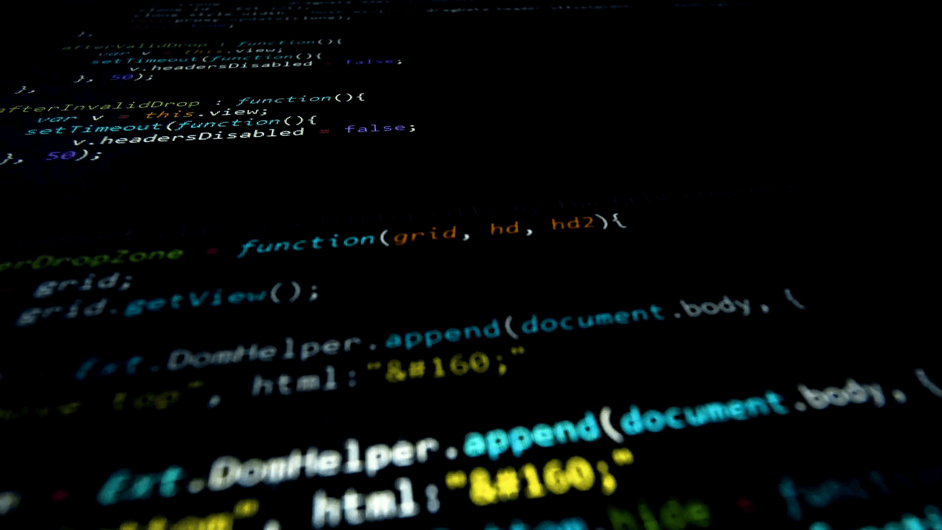 Ext JS source code, Ext.DomHelper.append code text, dark mode code screen, Full HD Desktop wallpaper