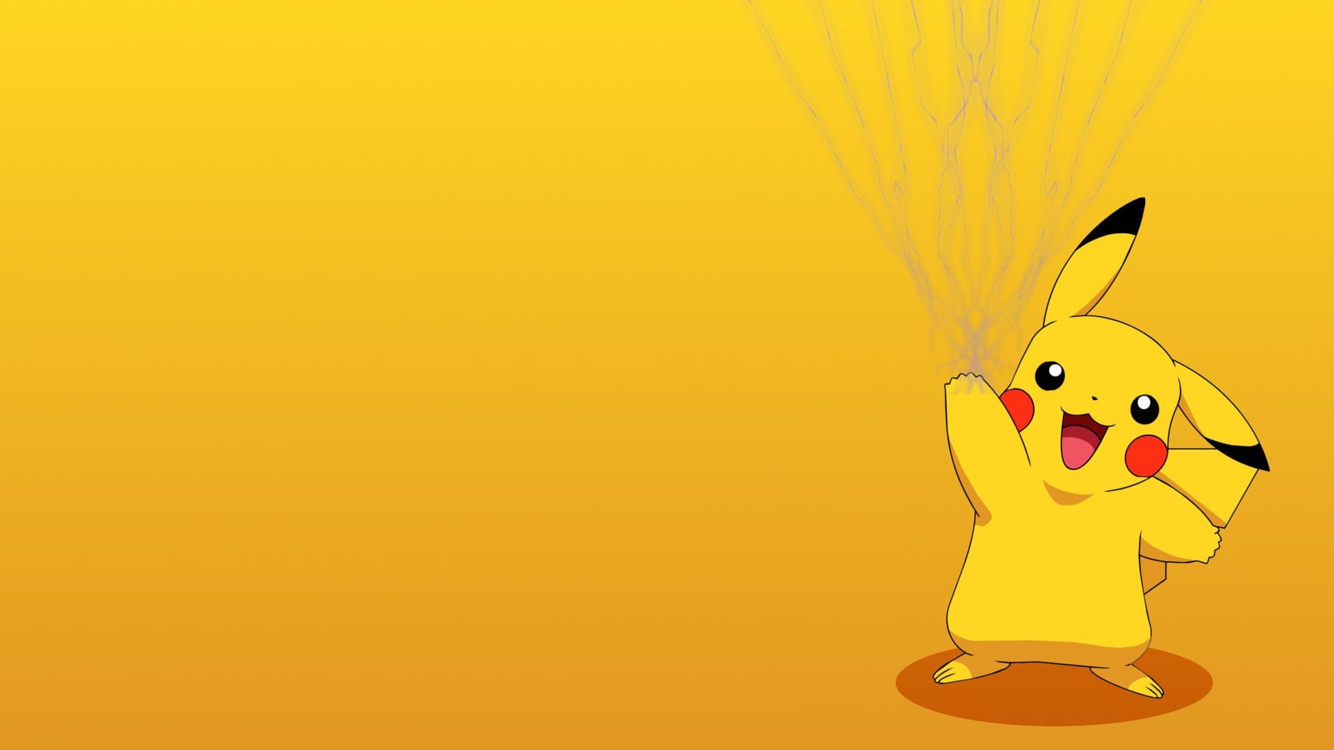 Pikachu, faint lightning sparks, yellow gradient, Full HD Desktop wallpaper