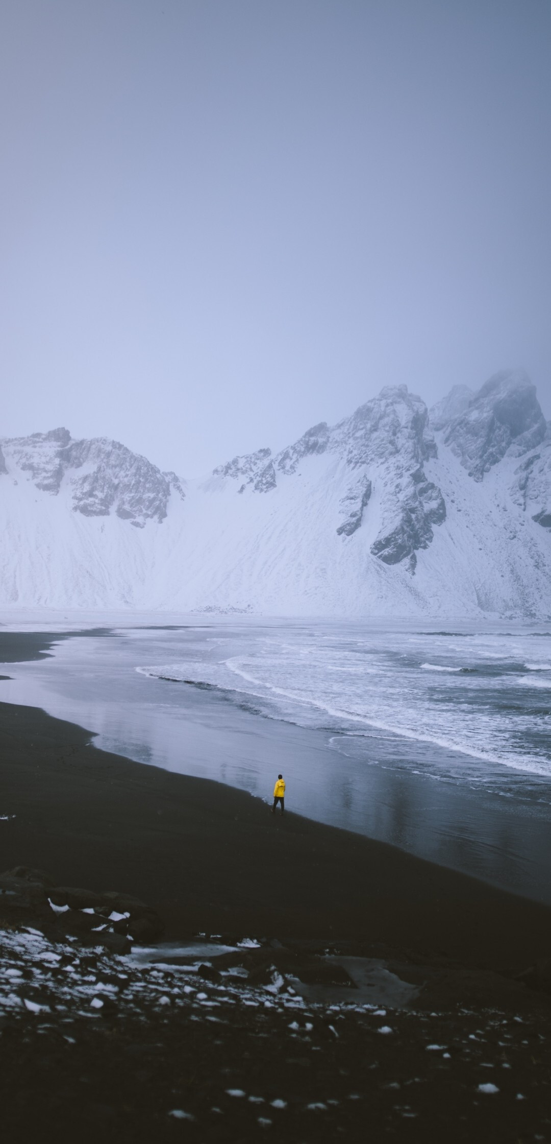 Glacier, Snow mountain in Iceland, Lonely man, Huawei P20 Pro wallpaper, 1080x2240 HD Phone