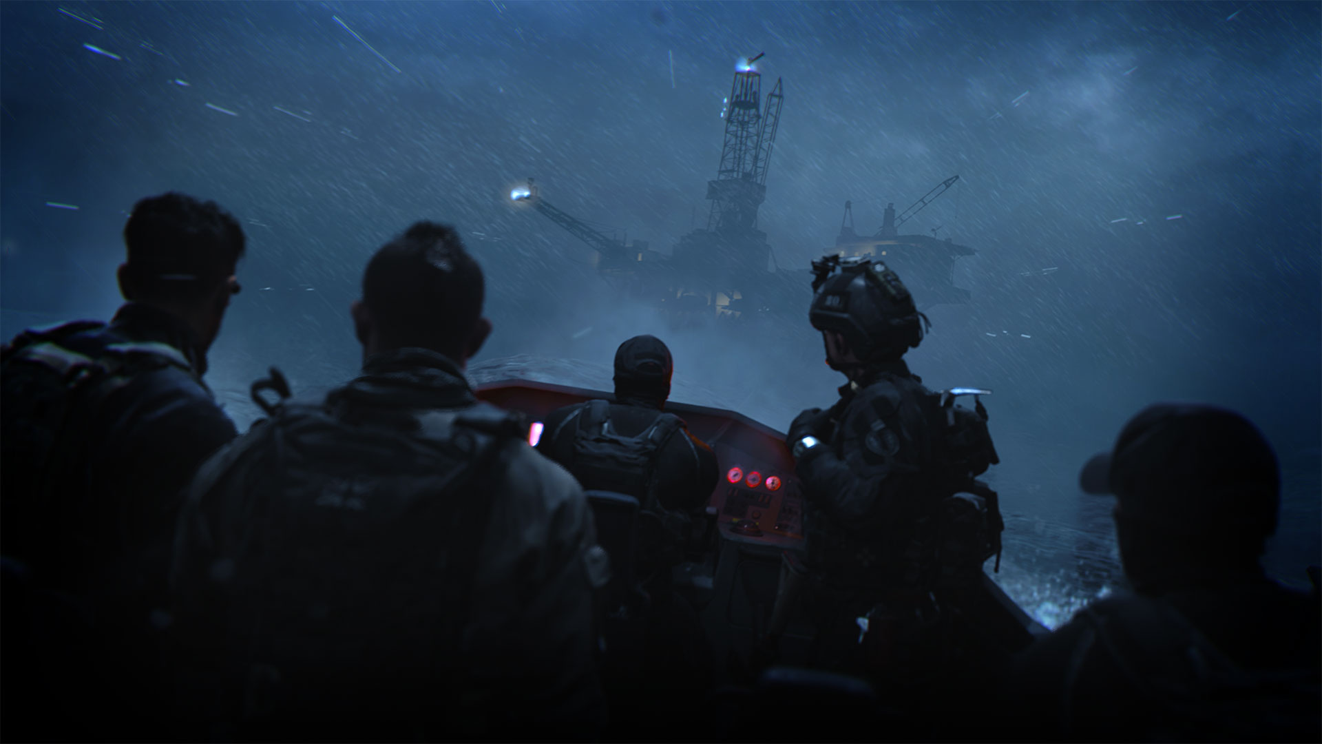 Task Force 141 operators, Dark Water mission, Offshore oil platform, Full HD Desktop wallpaper