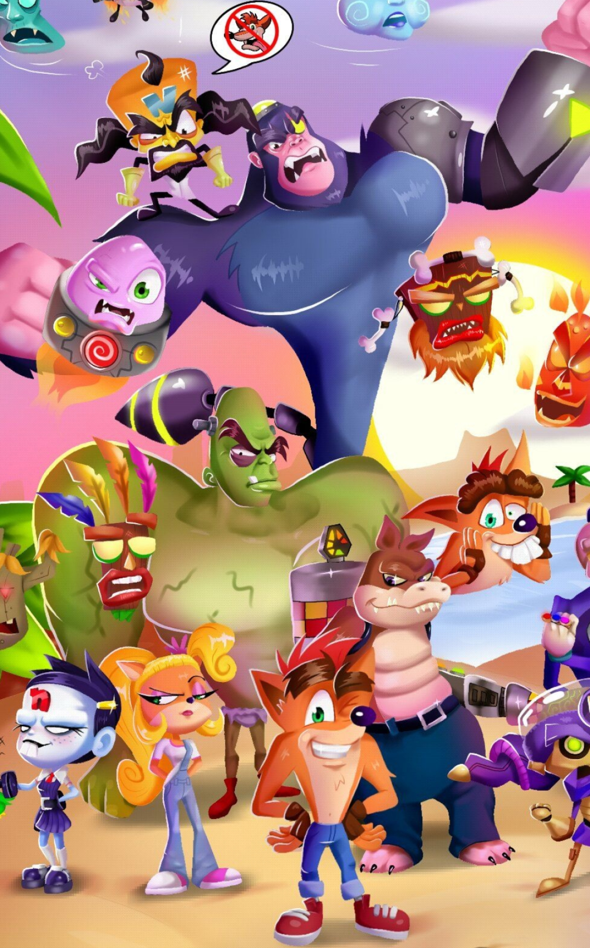 Crash Bandicoot, Doctor Neo Cortex, Coco Bandicoot, Nina Cortex, Aku Aku and Uka Uka, HD Phone wallpaper