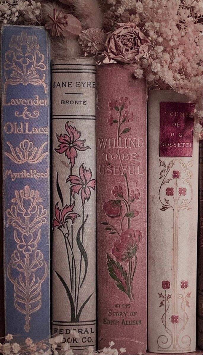 Book Spines Background, Jane Eyre, Charlotte Bronte, Dried Flowers, Dusty Rose, 2400p