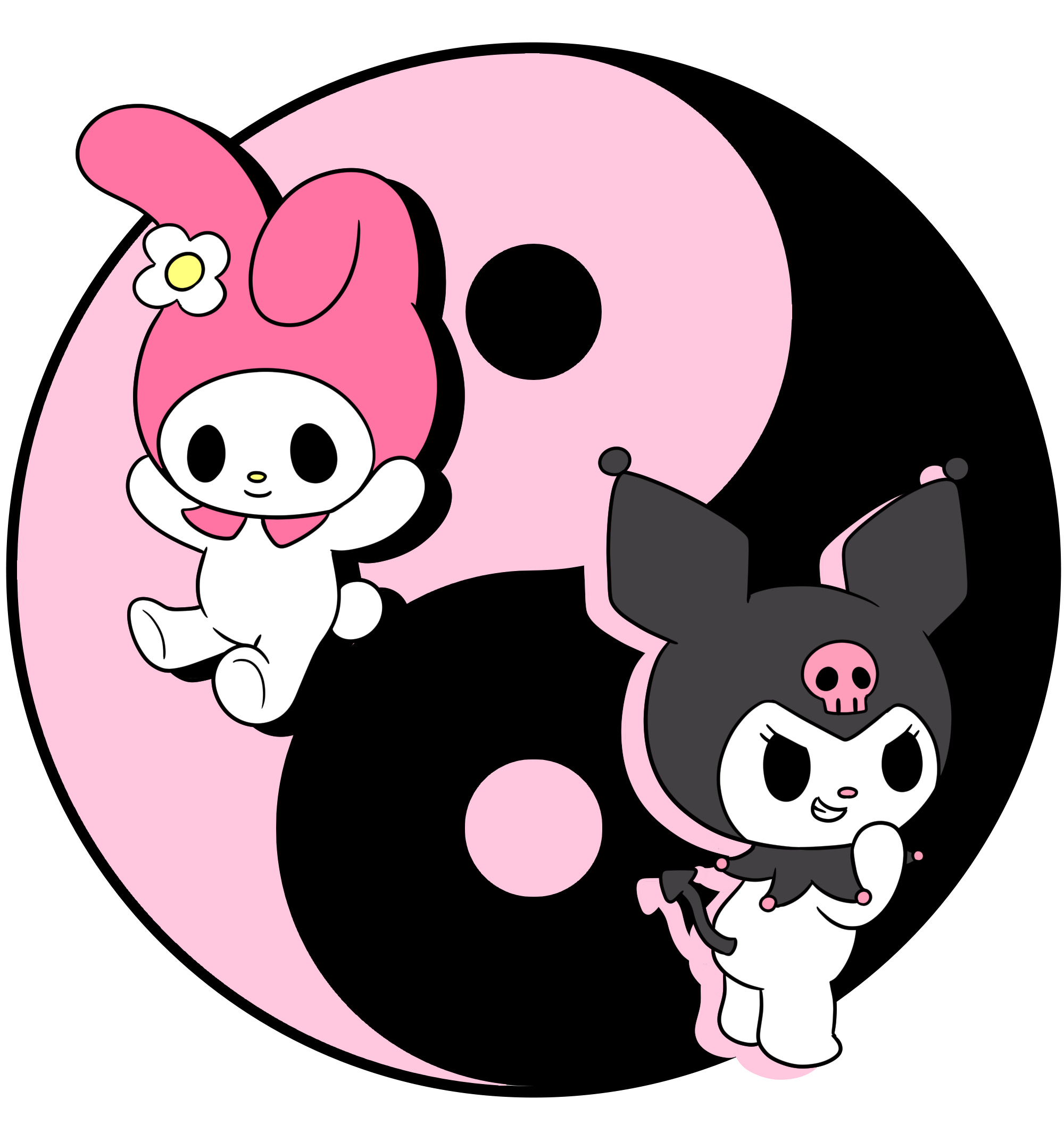 Kuromi, My Melody, Pink and black yin-yang, HD Phone wallpaper