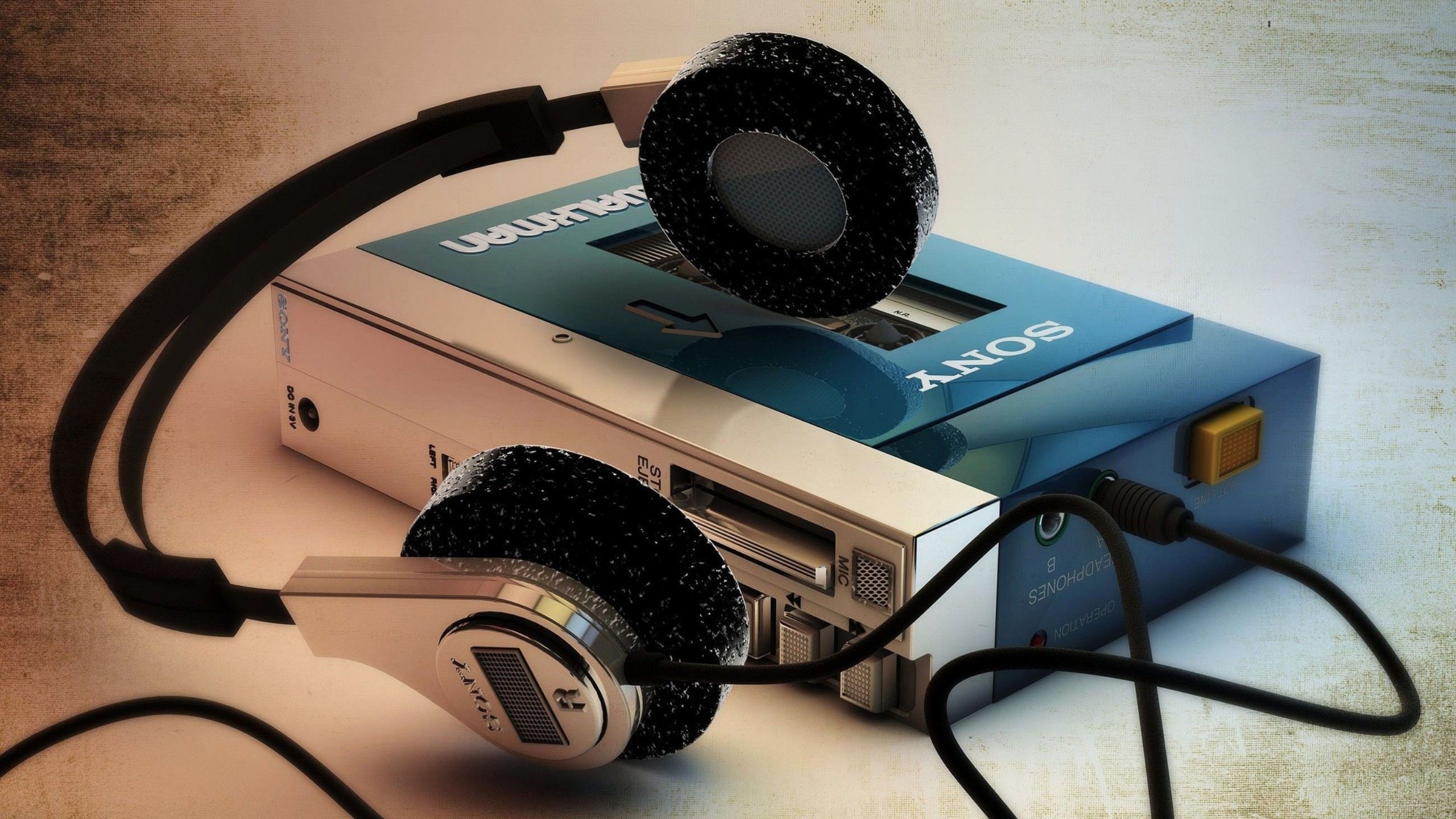 Sony Walkman TPS-L2, Sony MDR-3L2 headphones, Blue cassette player body, HD Desktop wallpaper