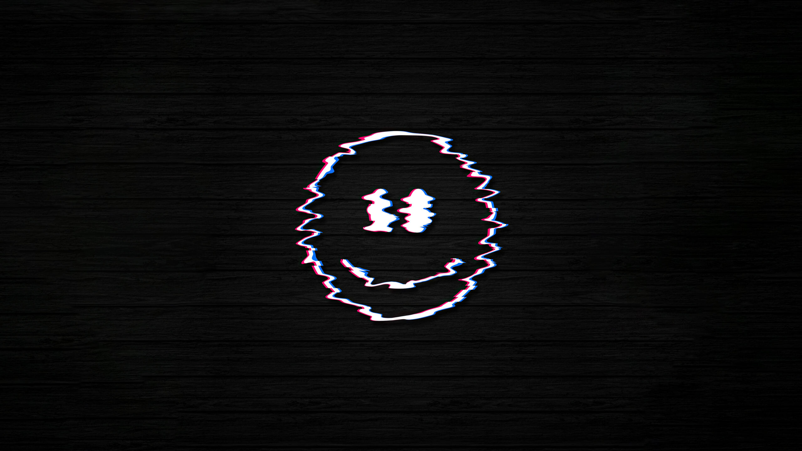 Smiley glitch, Dark background, Black 4K, Artistic distortion, 2560x1440 HD Desktop