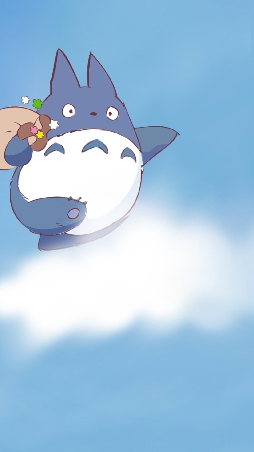 Chu-Totoro, Flying over clouds, Holding a sack, My Neighbor Totoro, Full HD Phone wallpaper
