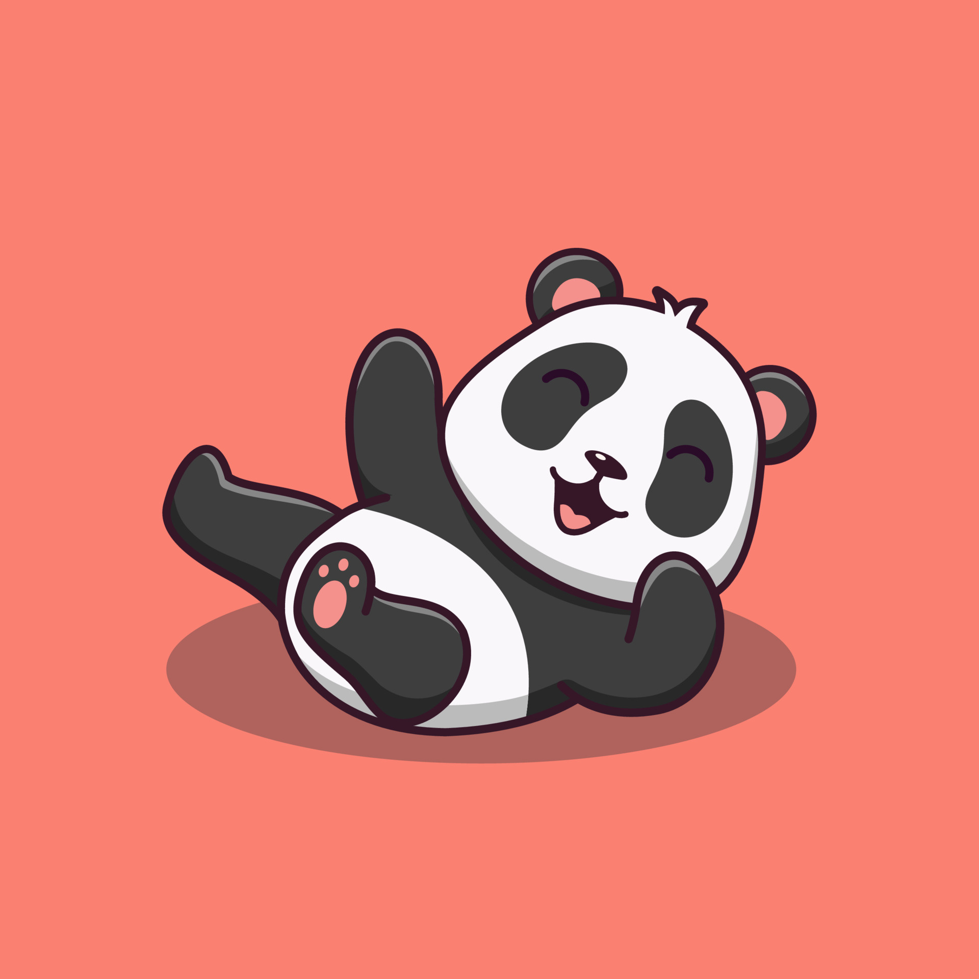 Cute rolling cartoon panda, Winking giant panda illustration, Coral pink background, HD Phone wallpaper