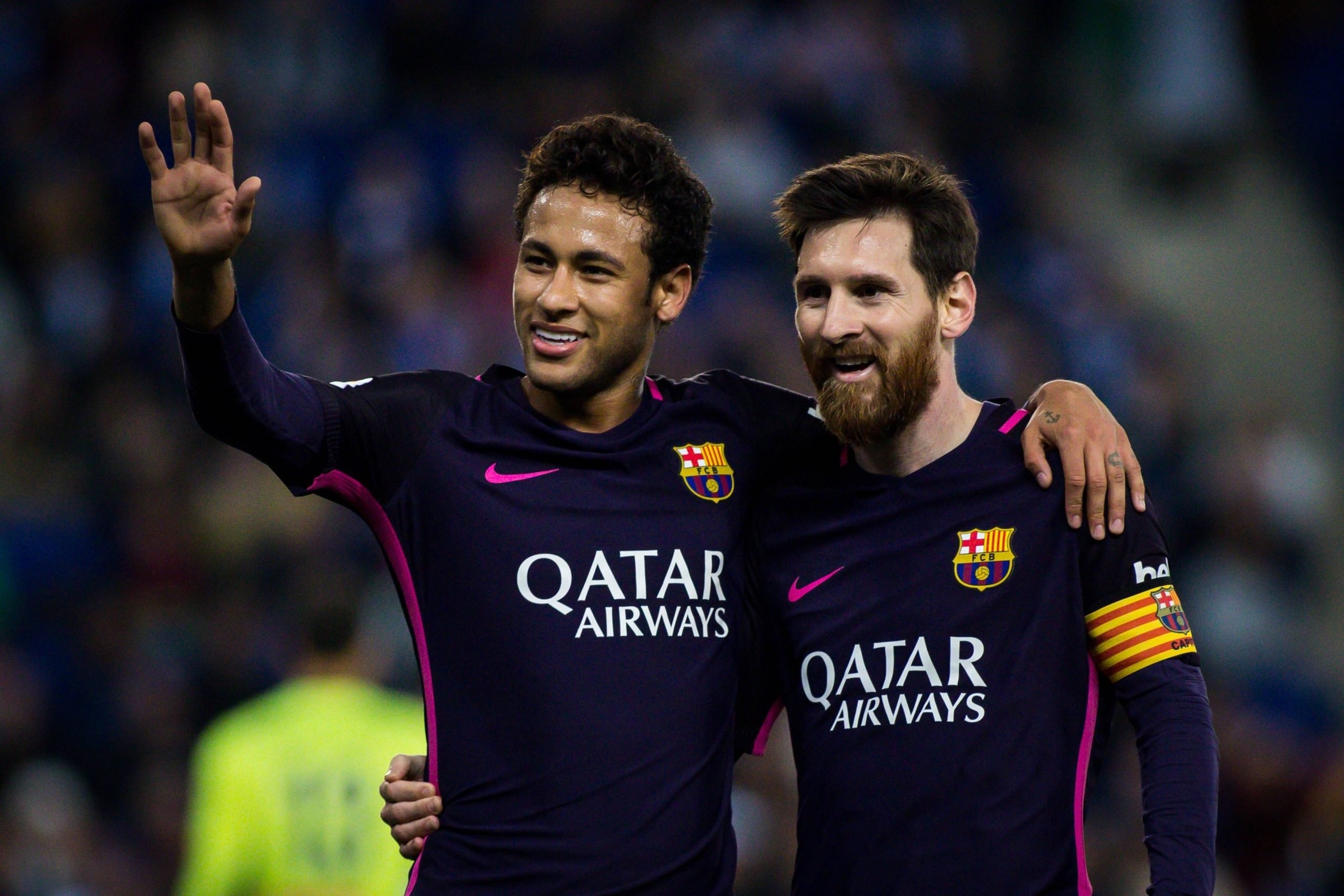 Lionel Messi, Neymar Jr, FC Barcelona, QATAR AIRWAYS, HD Desktop wallpaper