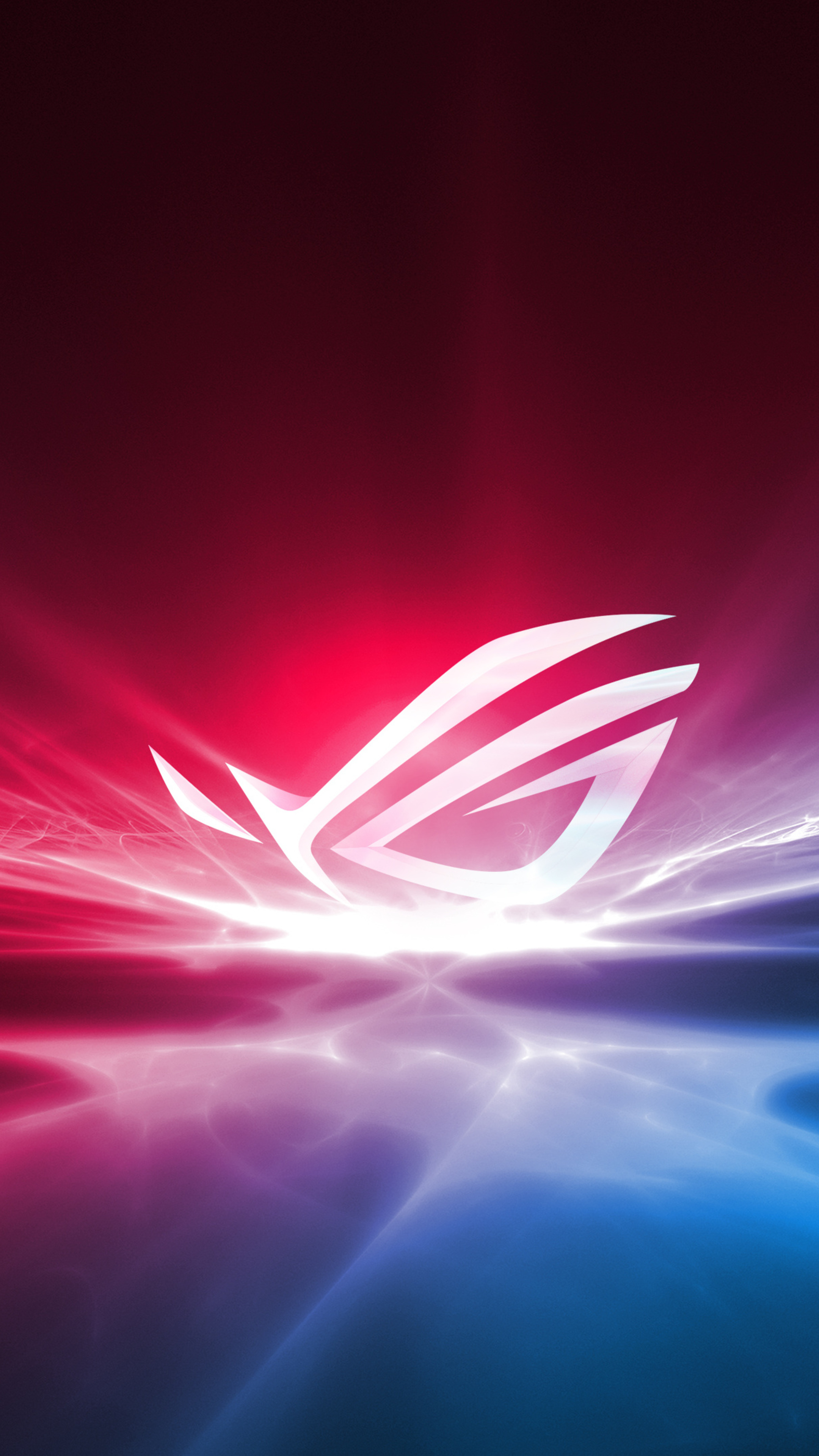 ASUS Republic of Gamers logo, Red and blue light burst, Glossy reflective floor, 4K Phone wallpaper