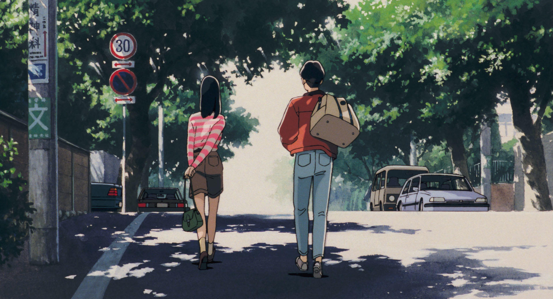 Rikako Muto, Taku Morisaki, Ocean Waves, Sunlit tree-lined street, HD Desktop wallpaper