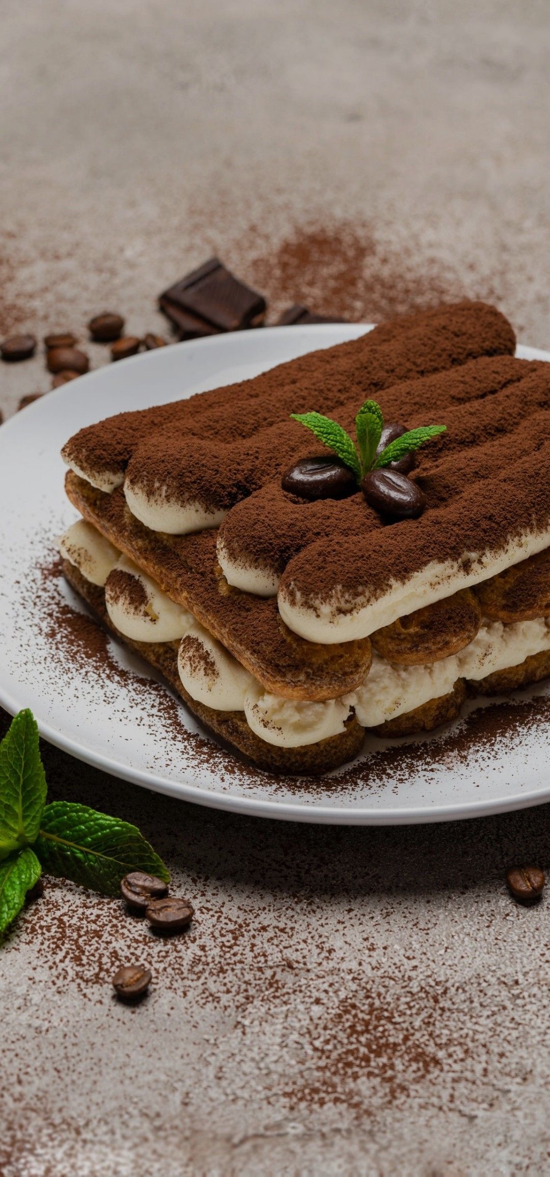 Tiramisu temptation, Beautiful backgrounds, Visual delight, Mouth-watering treat, 1080x2310 HD Phone