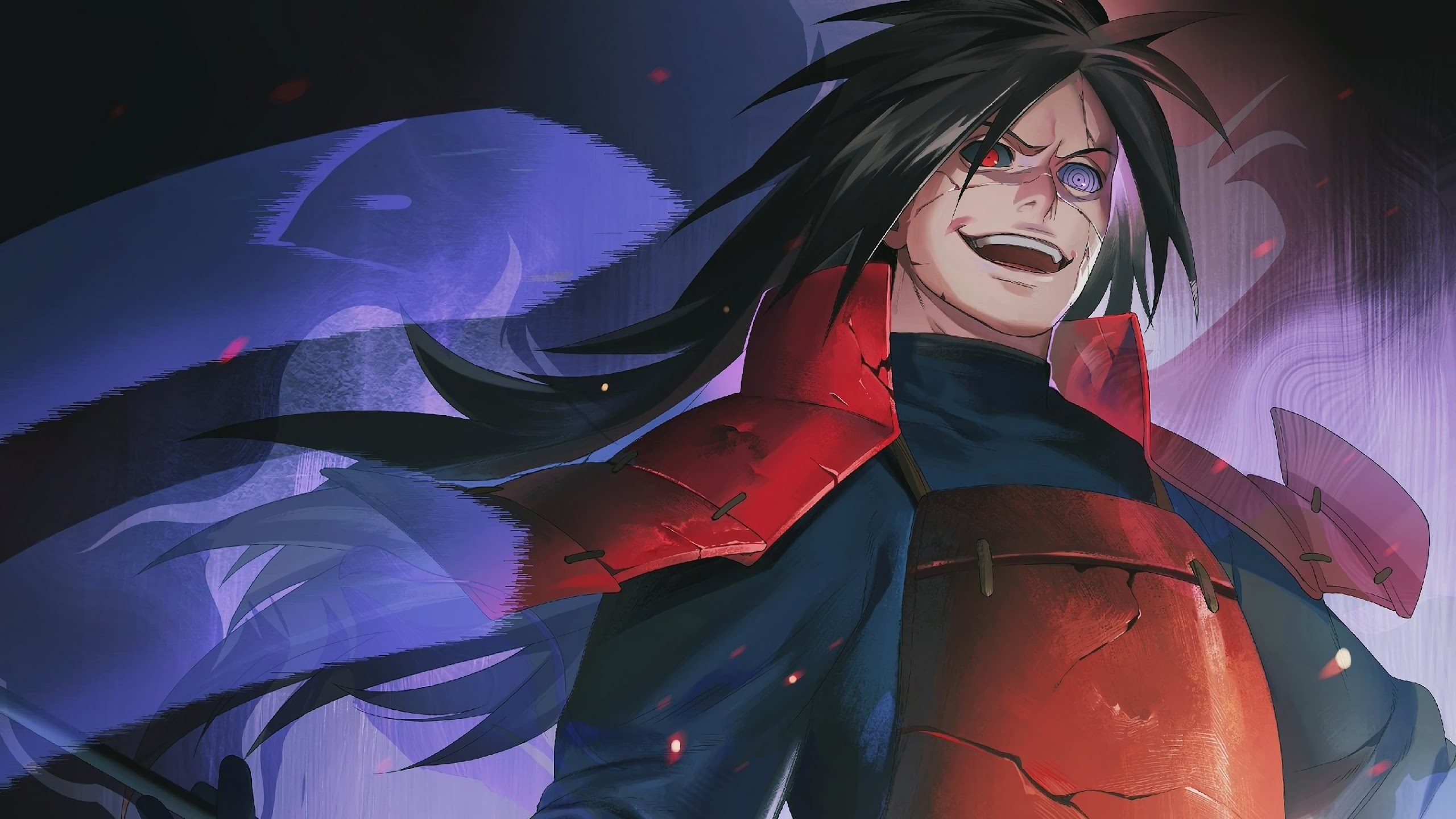 Madara Uchiha, Rinnegan and Sharingan, purple Susanoo aura, HD Desktop wallpaper
