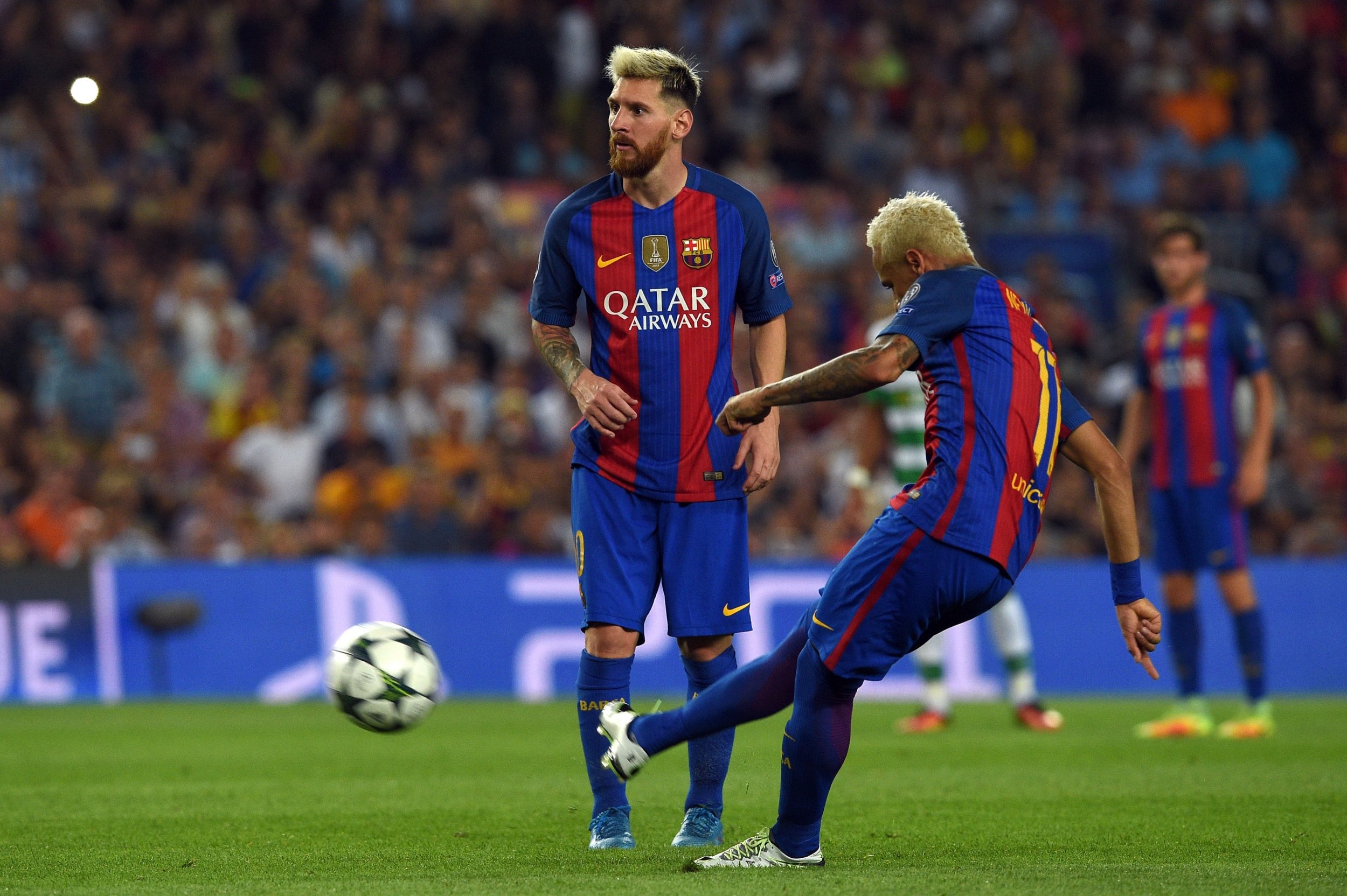 Lionel Messi, Neymar Jr, FC Barcelona kit, HD Desktop wallpaper