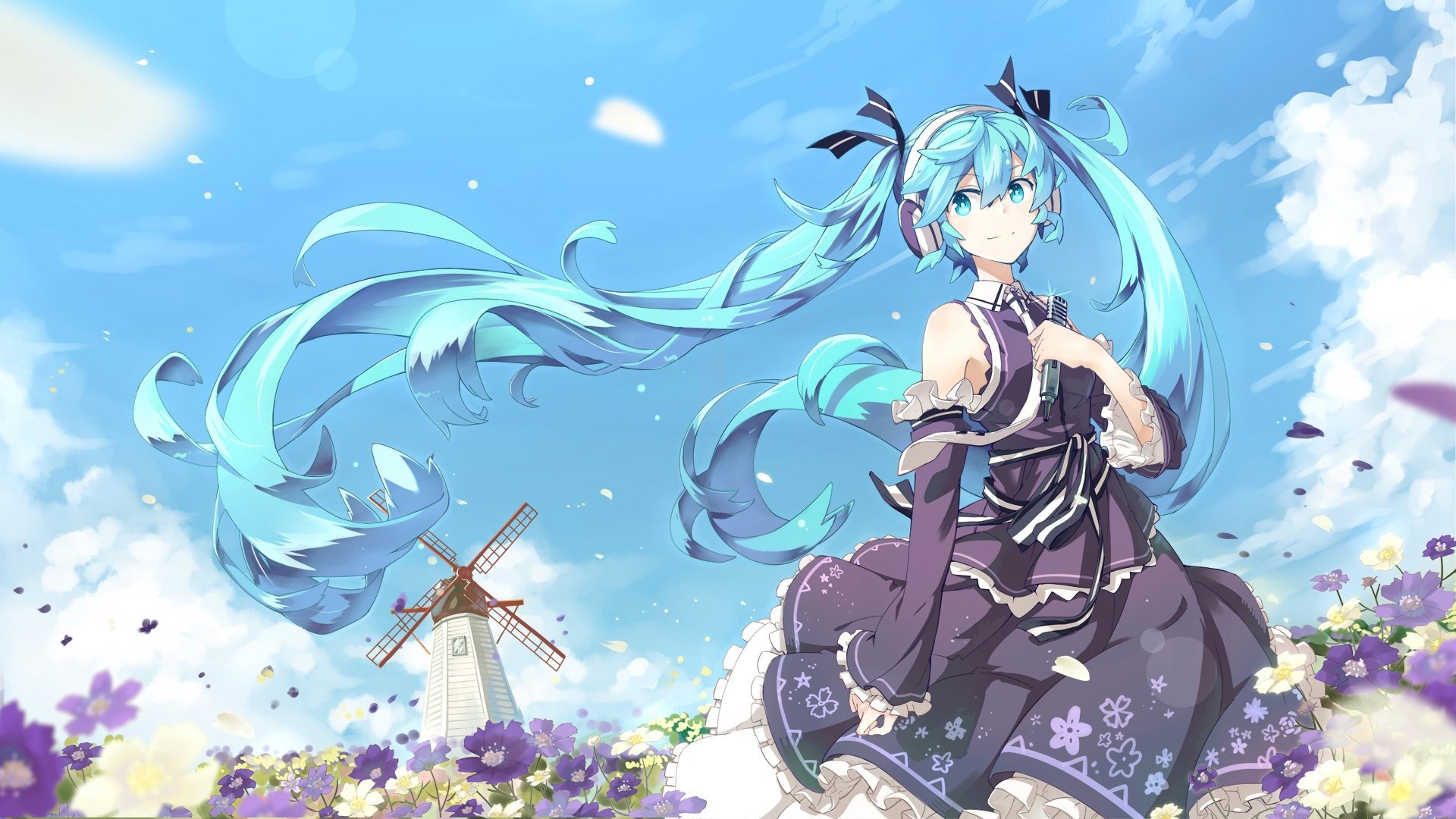 Hatsune Miku music, Wind headphones, Vocaloid, Blue hair, 1920x1080 Full HD Desktop