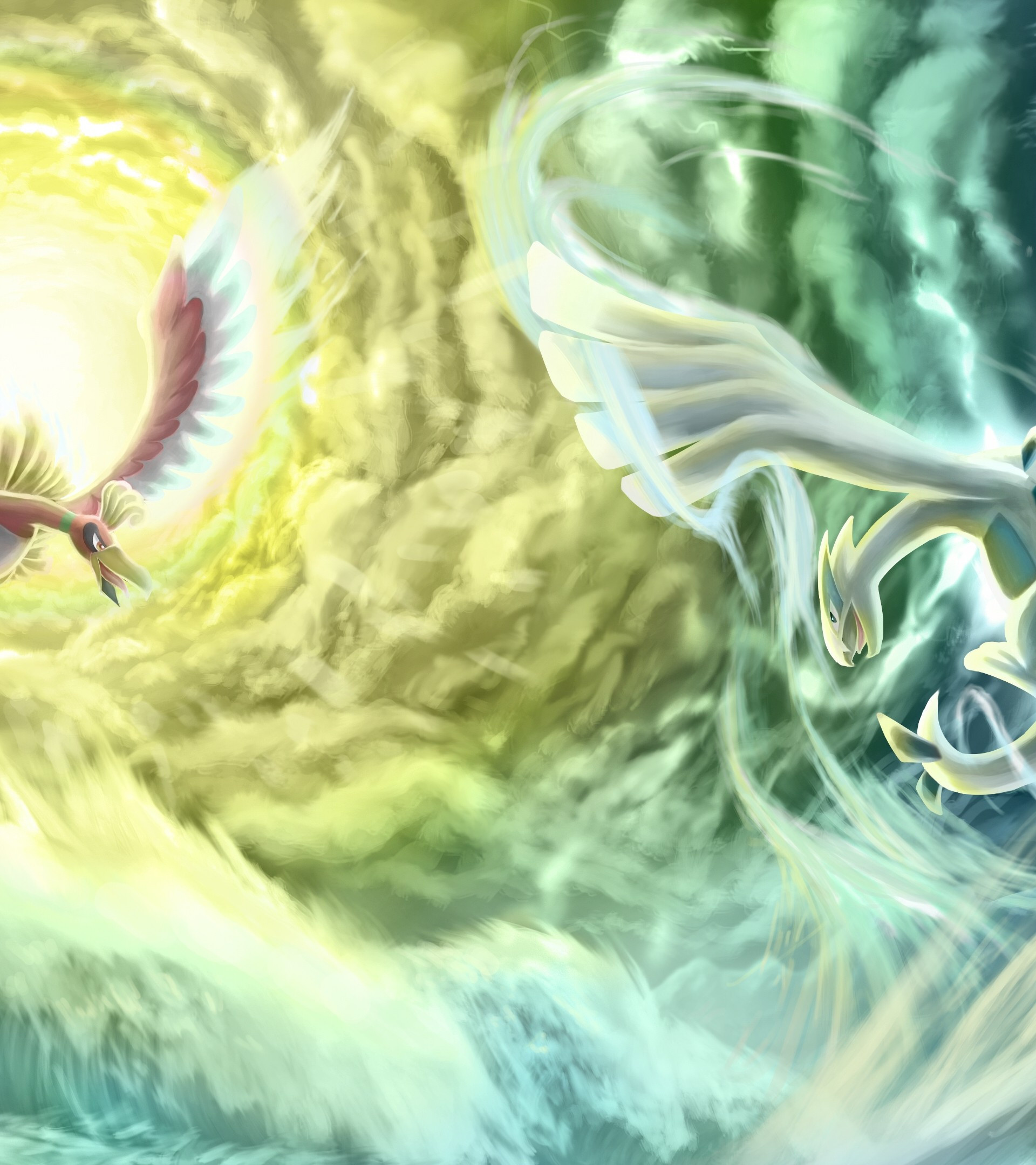 Pokemon Lugia, Ho-Oh, Battle wallpapers, 1920x2160 HD Phone