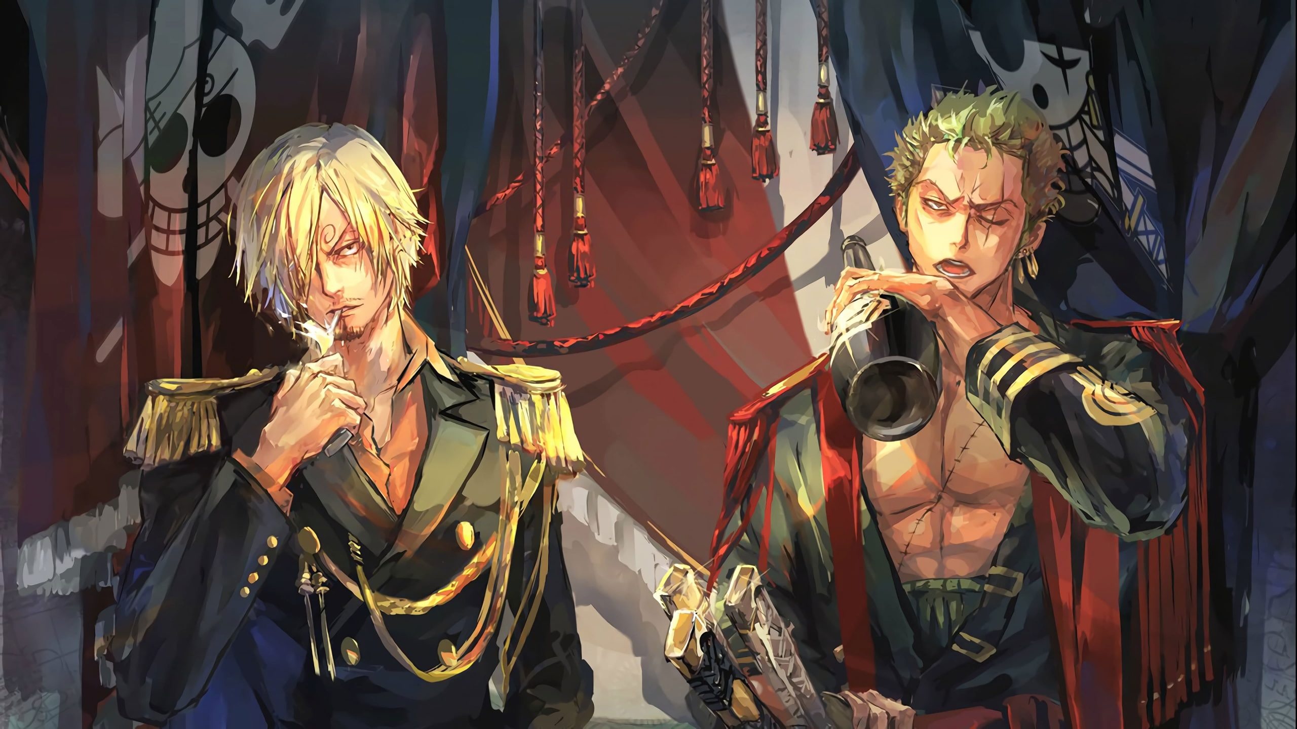 Vinsmoke Sanji, Roronoa Zoro, Straw Hat Pirates flag, HD Desktop wallpaper