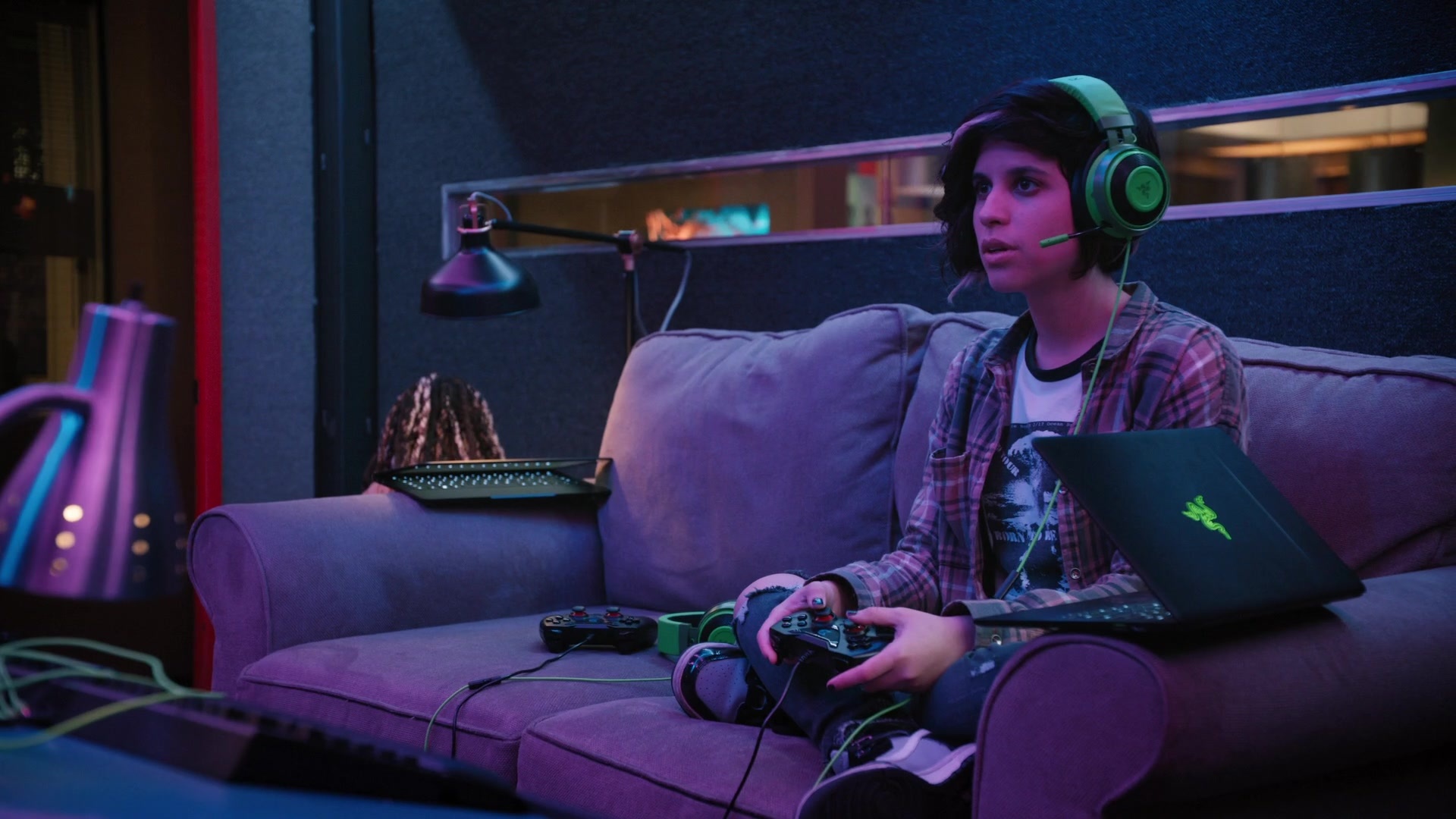 Mythic Quest: Raven's Banquet, Razer laptop and headset, Ashly Burch as Rachel, Episode 2, 1920x1080 Full HD Desktop