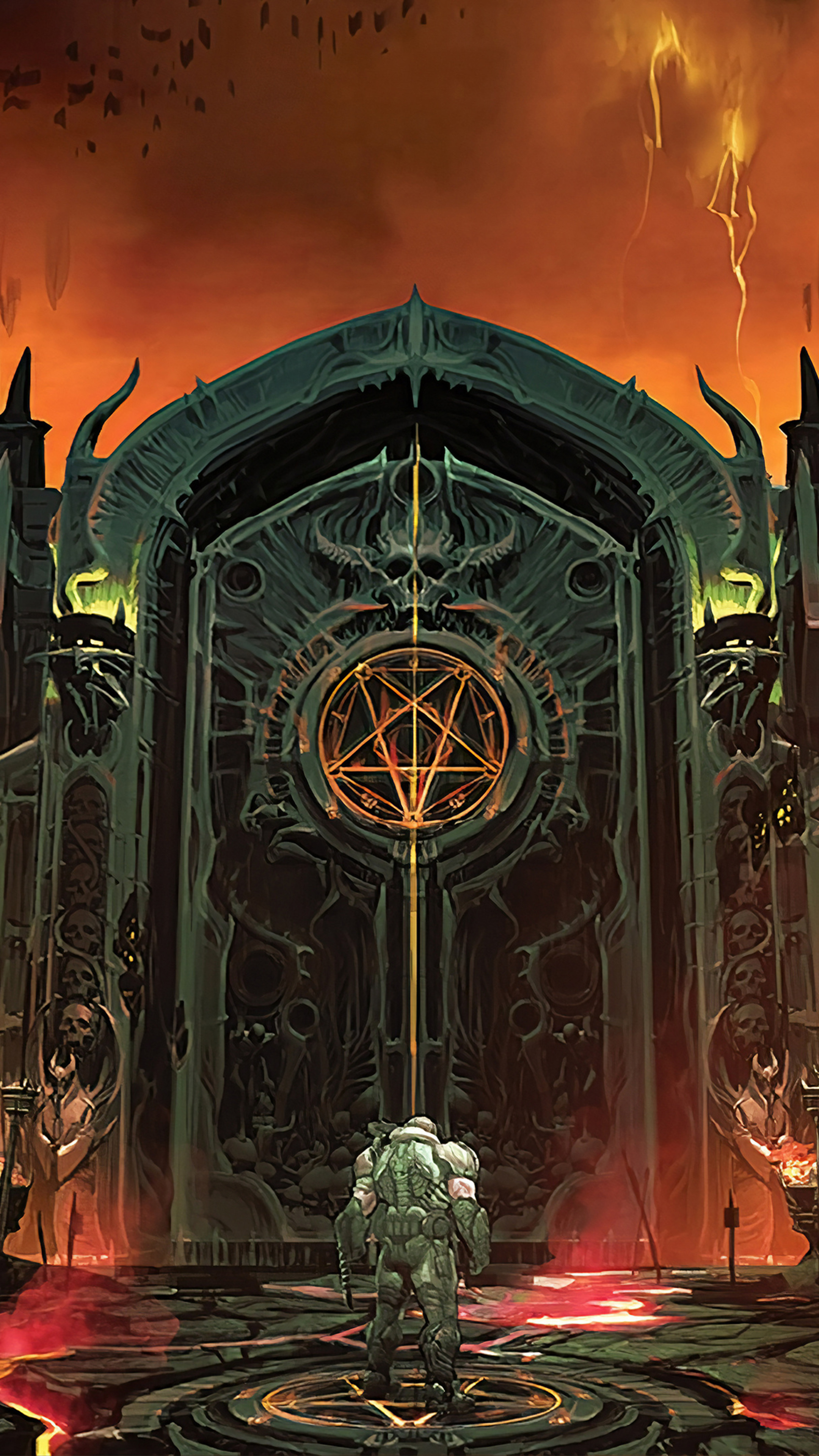 Doom Slayer, Slayer Gate, Glowing pentagram seal, 4K Phone wallpaper