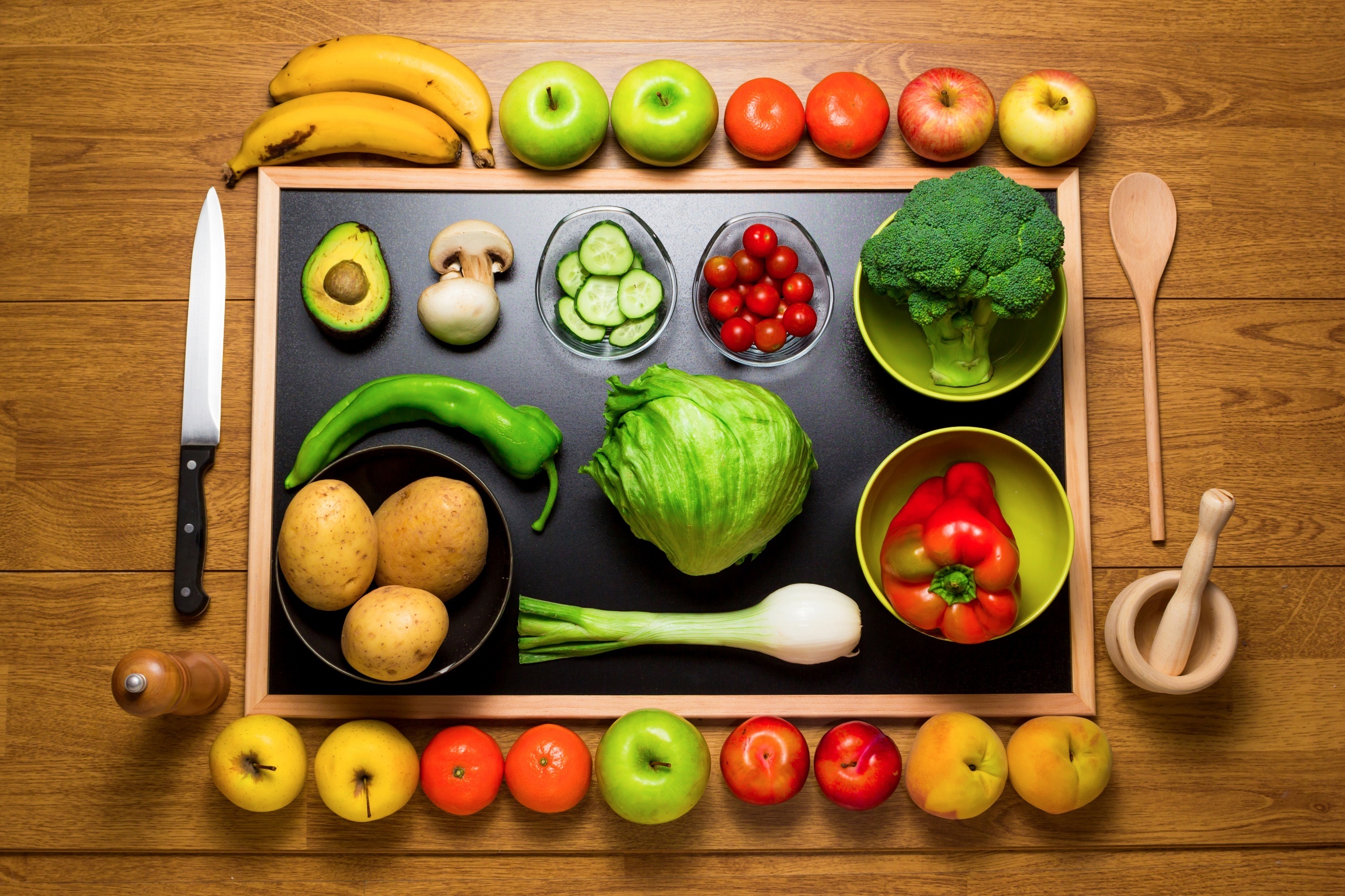 Food and vegetables, HD wallpapers, Knife and fruit, Culinary art, 2560x1710 HD Desktop