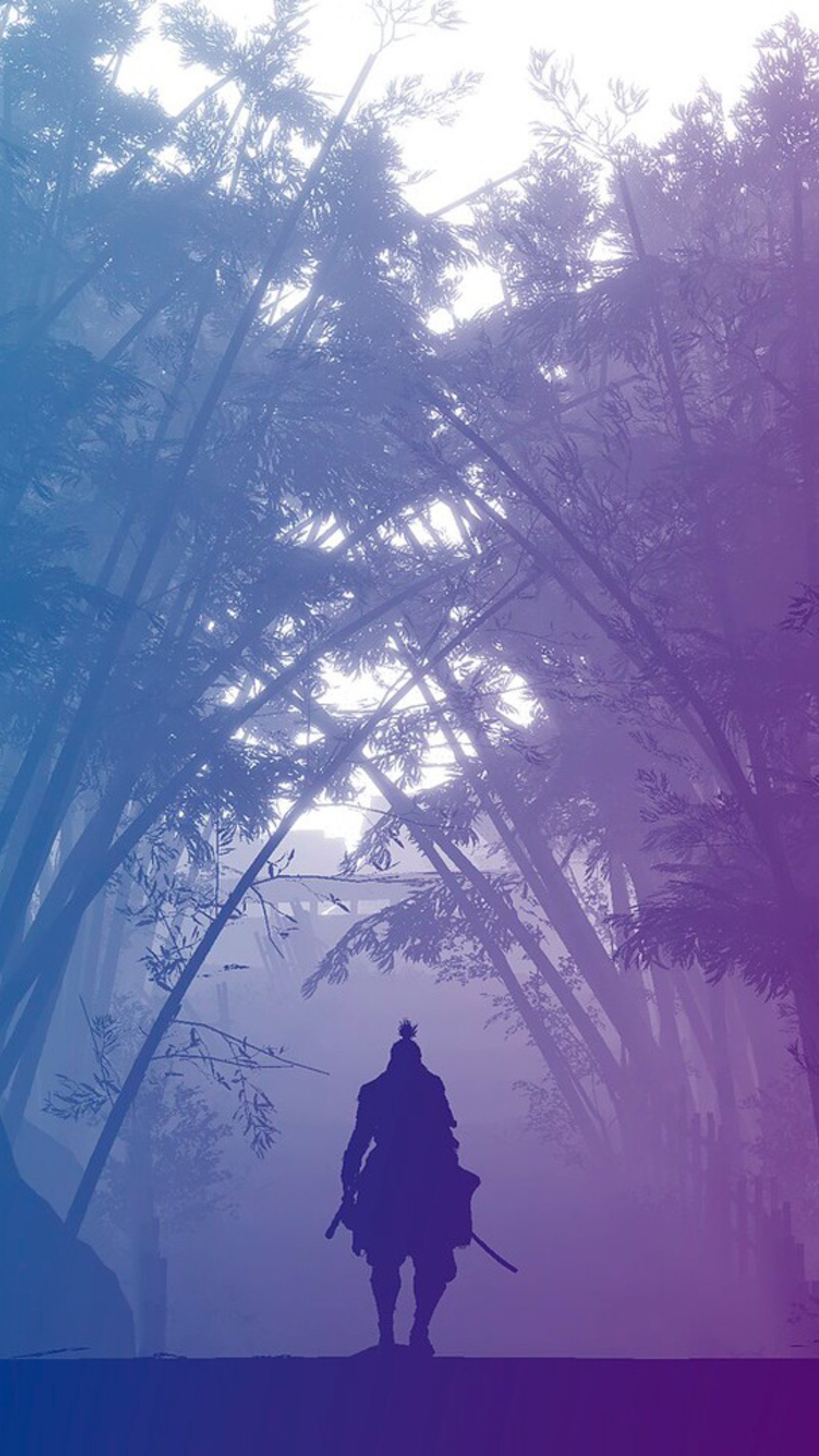 Wolf Sekiro silhouette, Hirata Estate bamboo thicket, purple misty forest, 4K Phone wallpaper